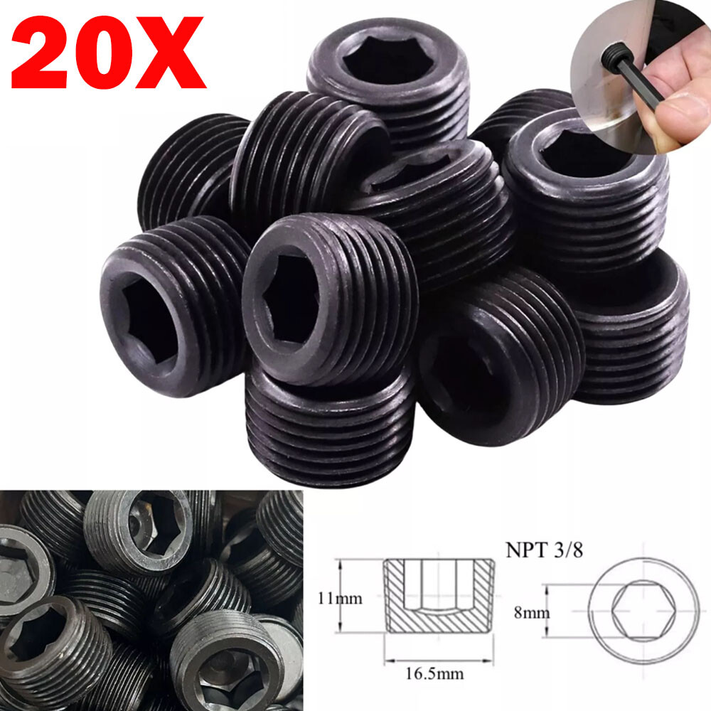 20PC Male Thread Socket Car Pipe Plugs 3/8 NPT Pipe Allen Head Socket Plugs NEW