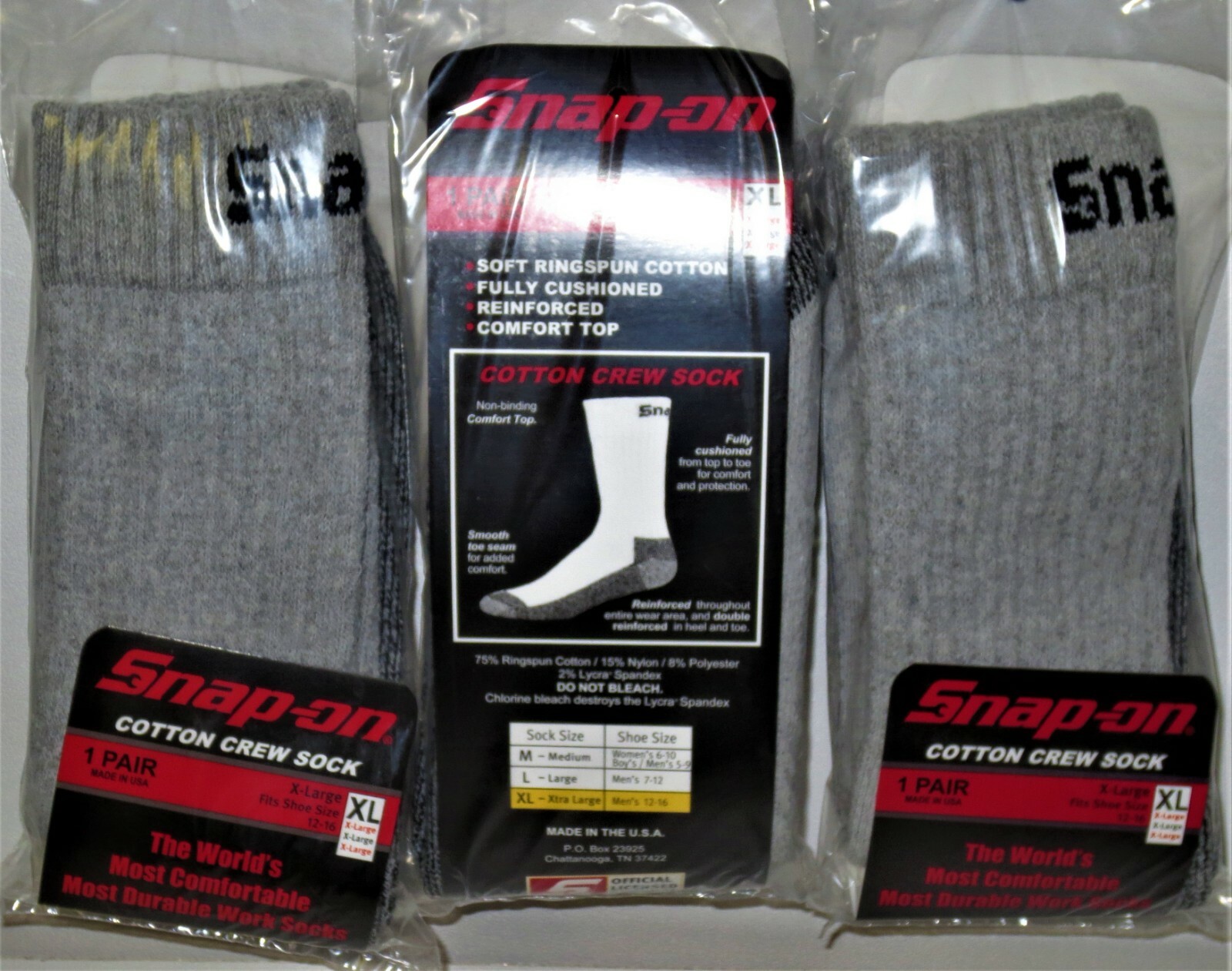 3 PAIRS Men's GRAY Snap-On Crew Socks X-LARGE *FREE SHIPPING* MADE IN USA *NEW*