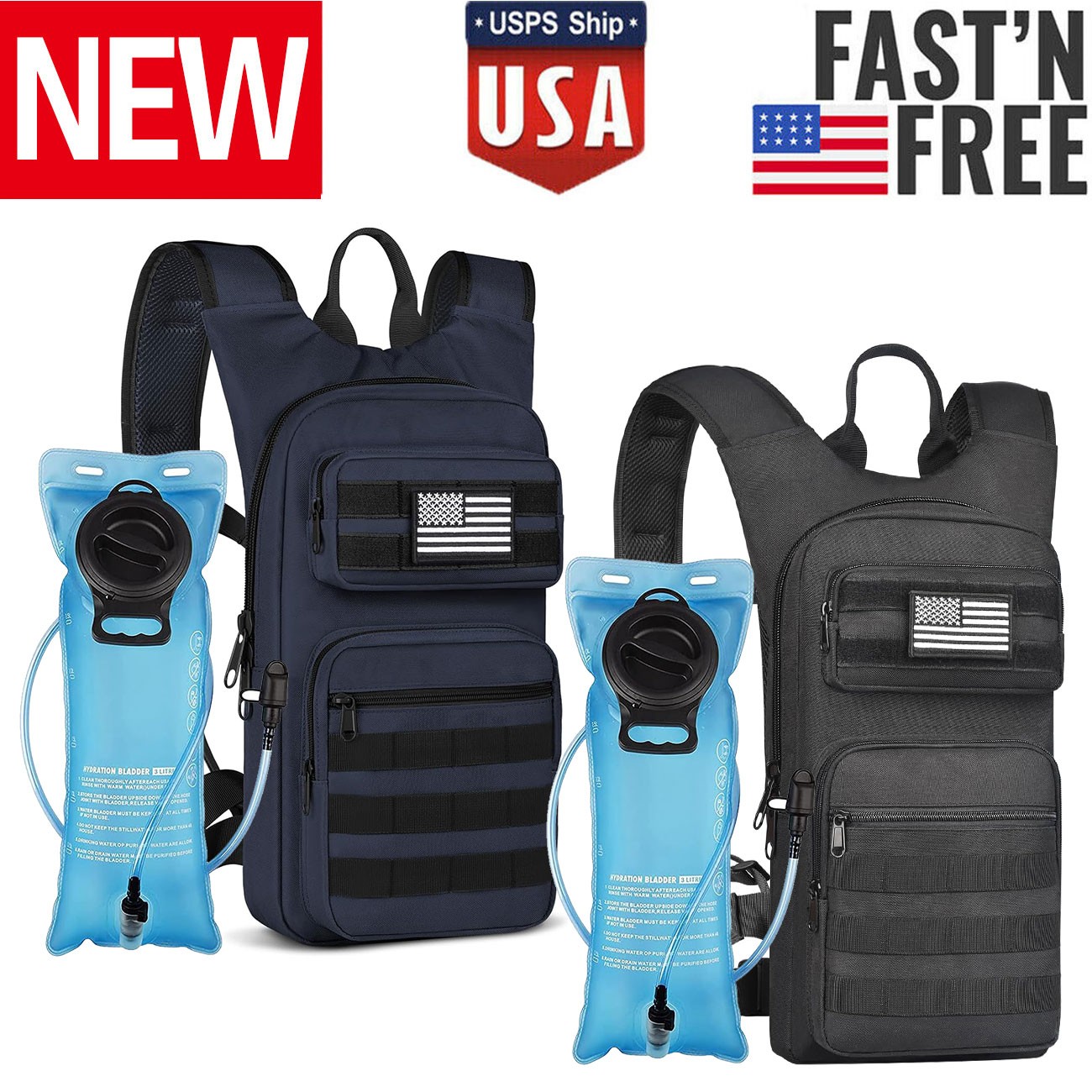 3L Water Bladder Bag Hydration Backpack Pack Hiking Camping Cycling Outdoors USA