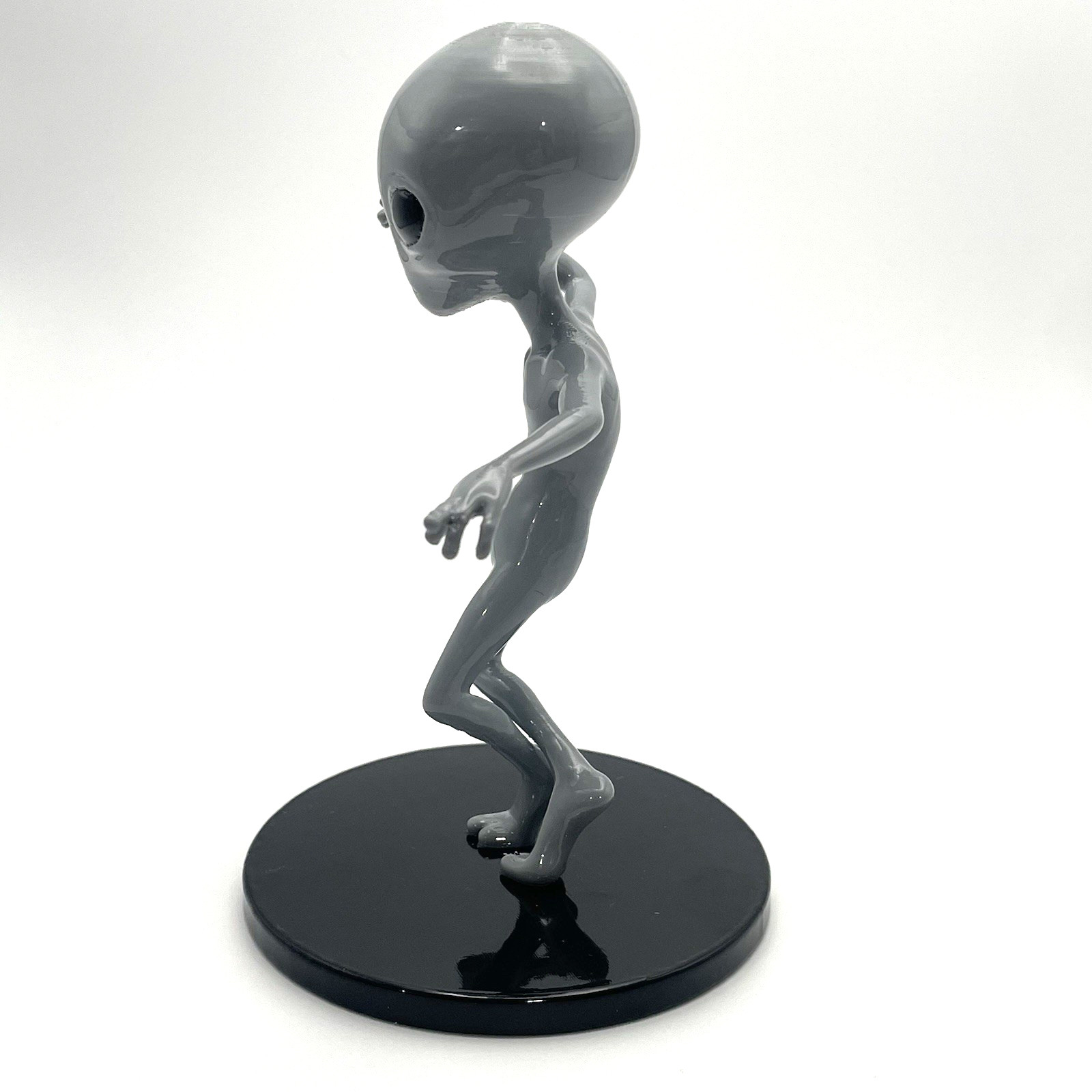 5.75" Grey Alien Figurine – Dance Pose on Black Base – 3D Printed – Vapor Smooth