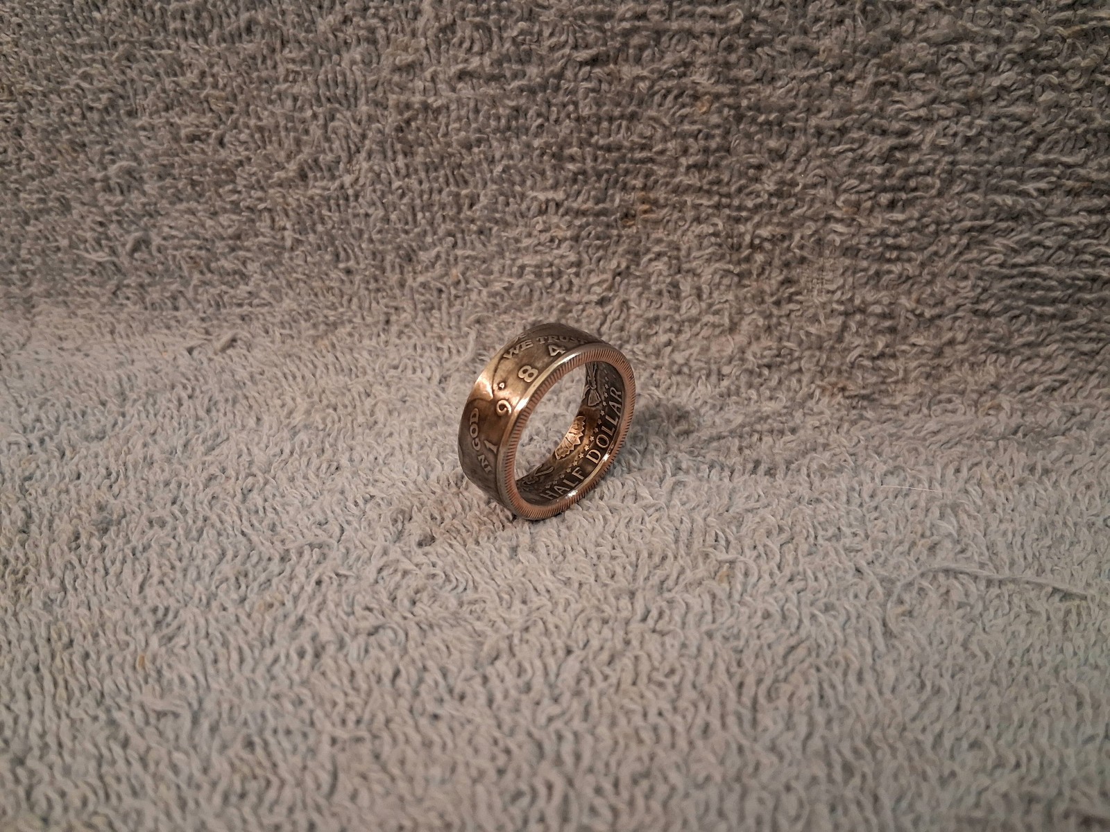 1984 Kennedy Half Dollars  size 10- 1/2 coin ring  Handmade mixed metals (A)