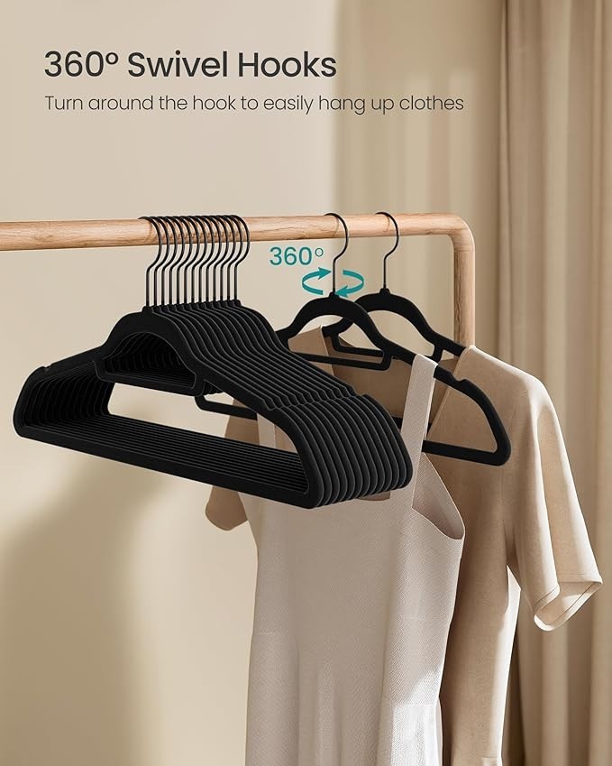 Set of 50 Velvet Hangers Non-Slip Space Saving Clothes Hanger Black Swivel Hook!