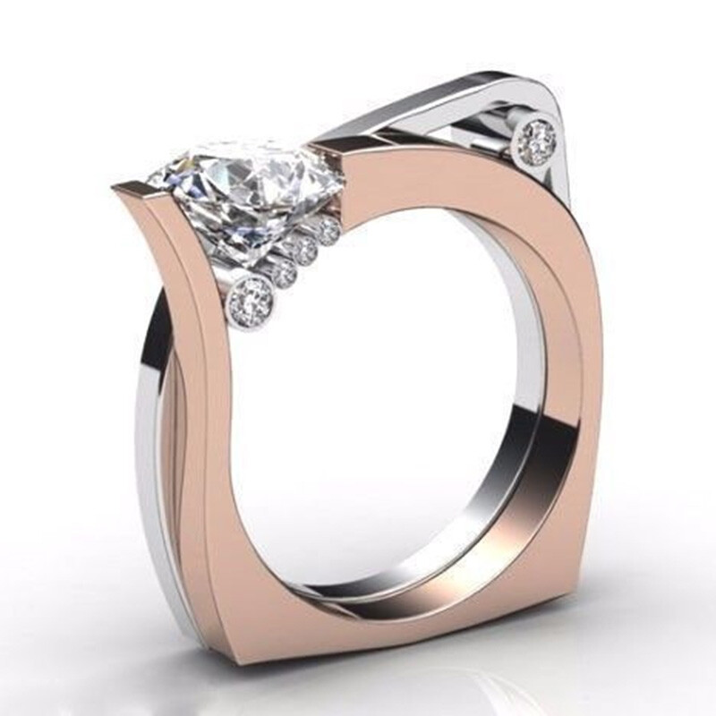 Fashion Two Tone 925 Silver Filled Ring Women Cubic Zircon Wedding Ring Sz 6-10