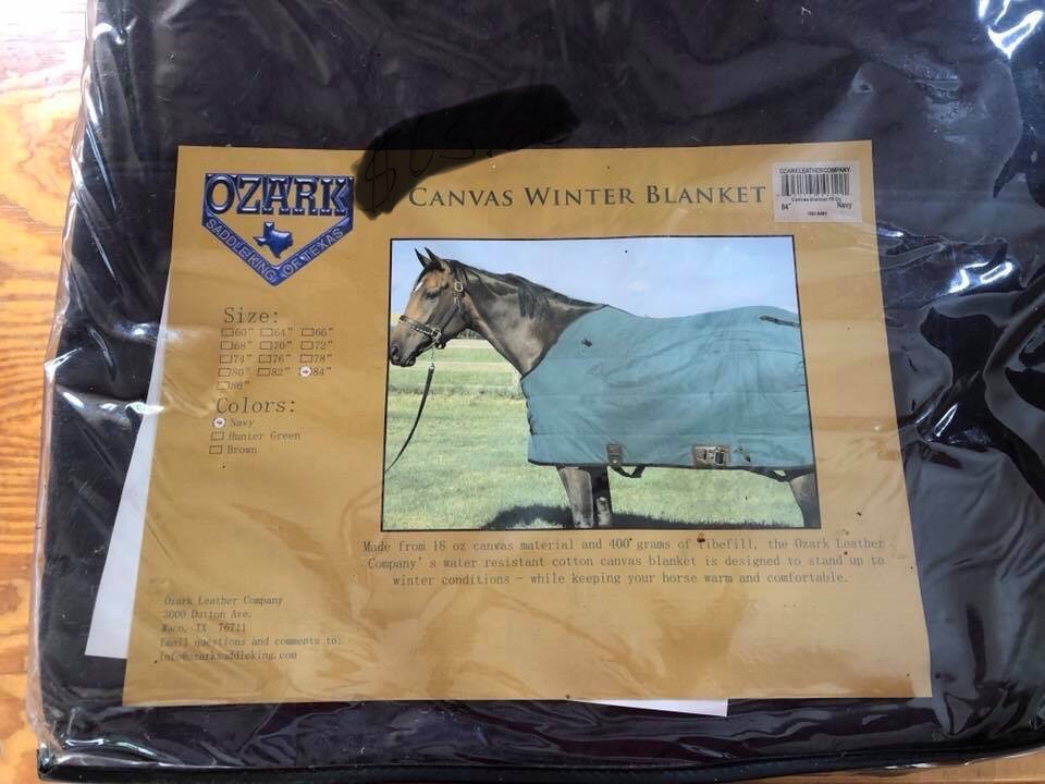 New Ozark Learher Canvas Winter Horse Blanket Size 82” Navy Blue