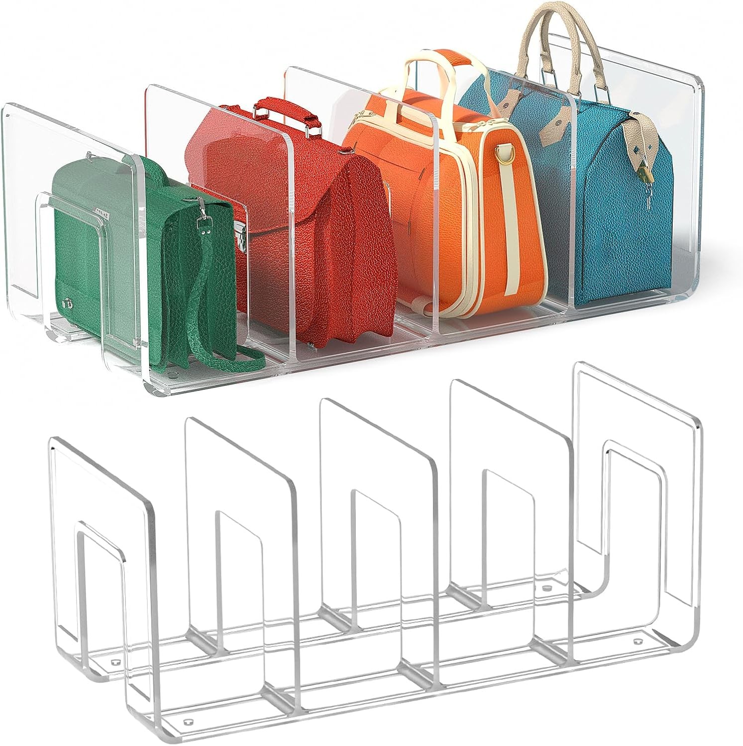 2pcs Clear Plastic Purse Handbag Organizer 4 Sections Bag Closet Transparent