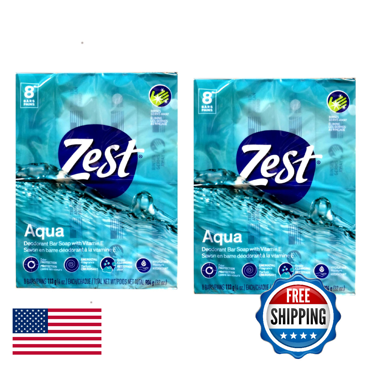 Zest Aqua Bar Soap 4 oz, 16-Count, Invigorating Clean w/ Vitamin E