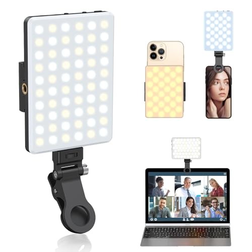 Selfie Light, Phone Light with Front & Back Clip, 60 LED Portable Light Black