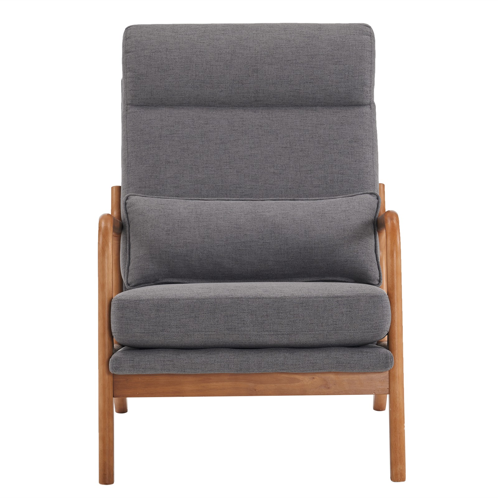 High Back Solid Wood Armrest Backrest Iron Frame Linen Indoor Leisure Chair Dar