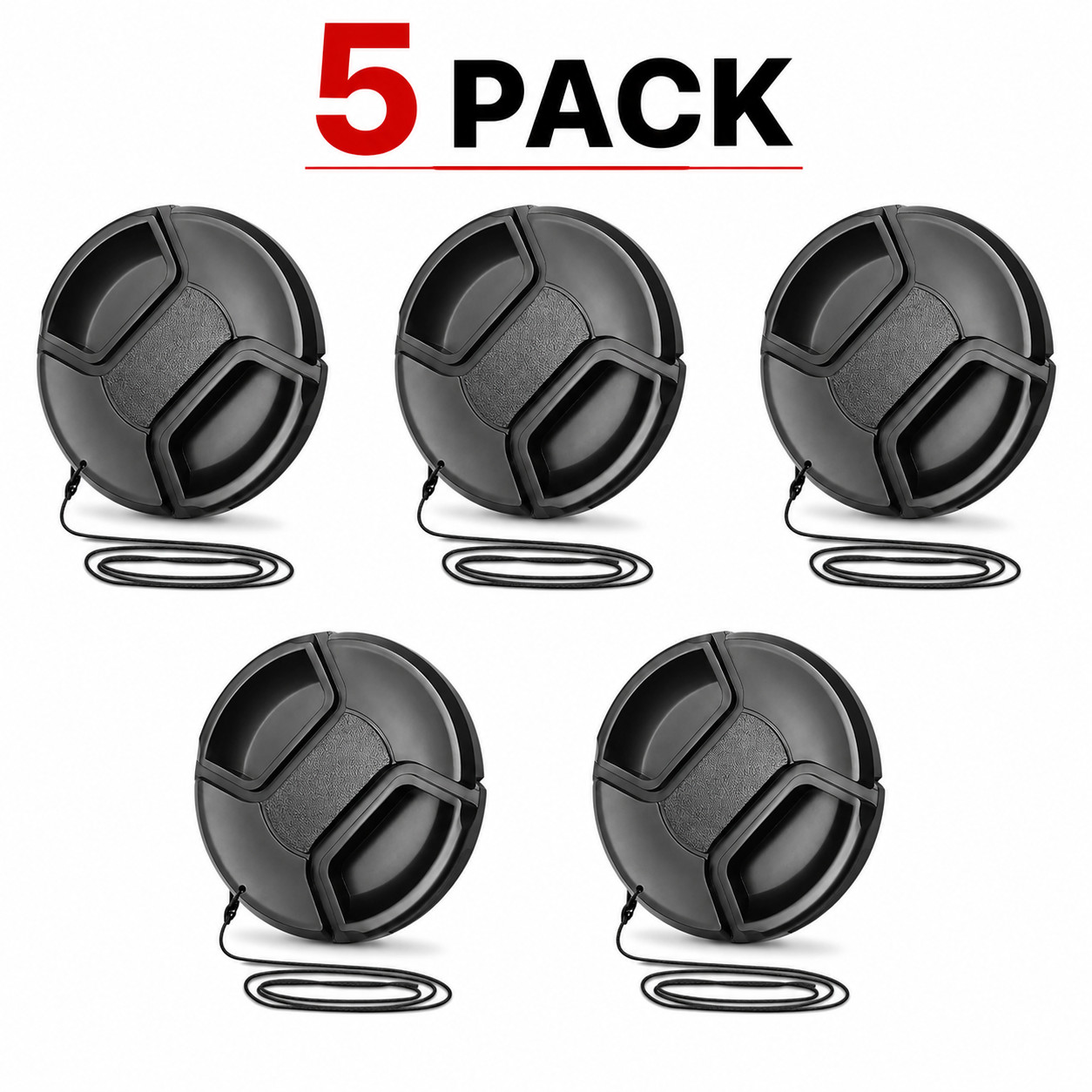 (Pack of 5) Lens Cap cover for Camera Lens 37/49/52/55/58/62/67/72/77/82/95 mm