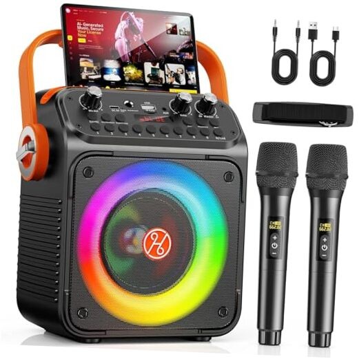 Karaoke Machine, Portable Bluetooth Karaoke Speaker with 2 Wireless Black
