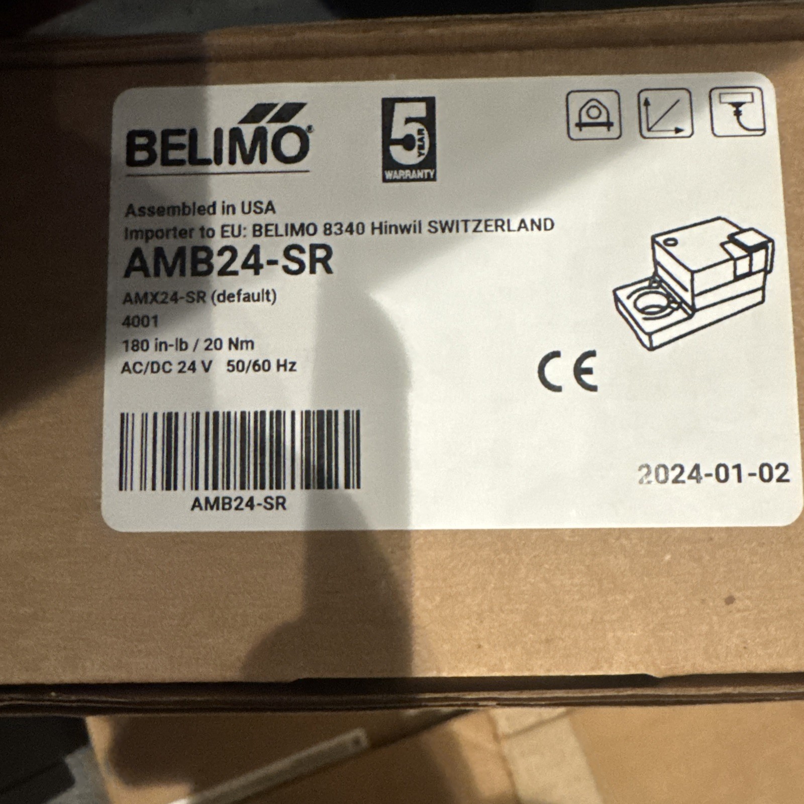 Belimo AMB24-SR Actuator, 180 in-lb 20 Nm, Non Fail-Safe, 2...10 V, Modulating