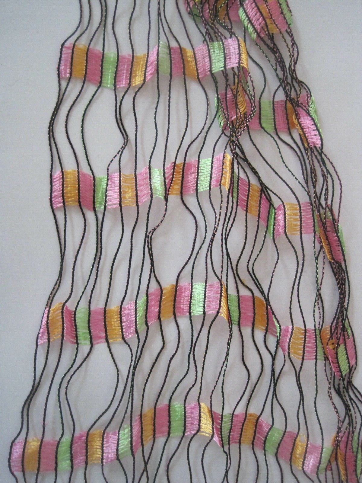Green Pink Orange Black String Scarf Retro EUC 65" x 9"