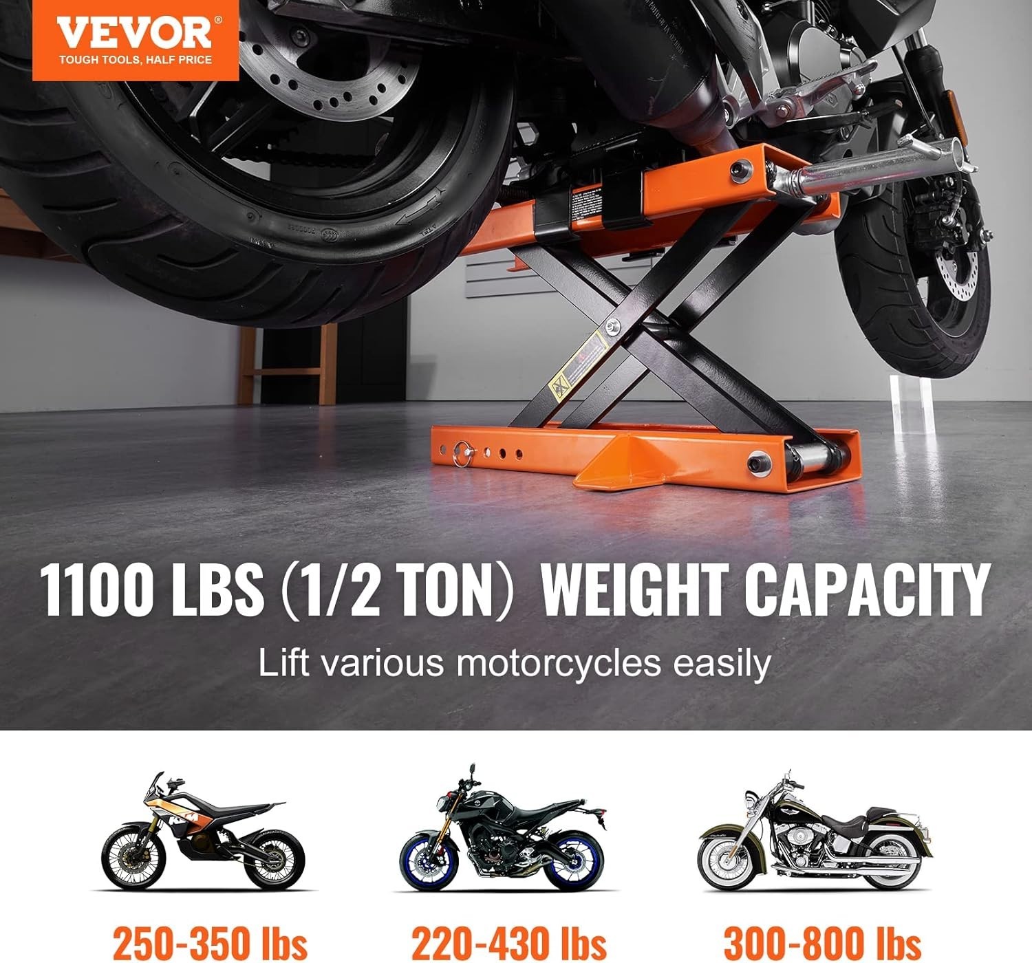 Motorcycle Lift 1100 LBS Center Scissor Jack Hoist Stand VEVOR Saddle Safety