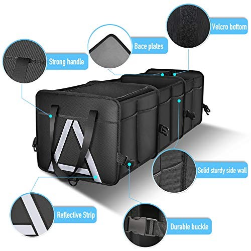 Durable Car Trunk Organizer with Premium 3 Compartments with Reflective Strip