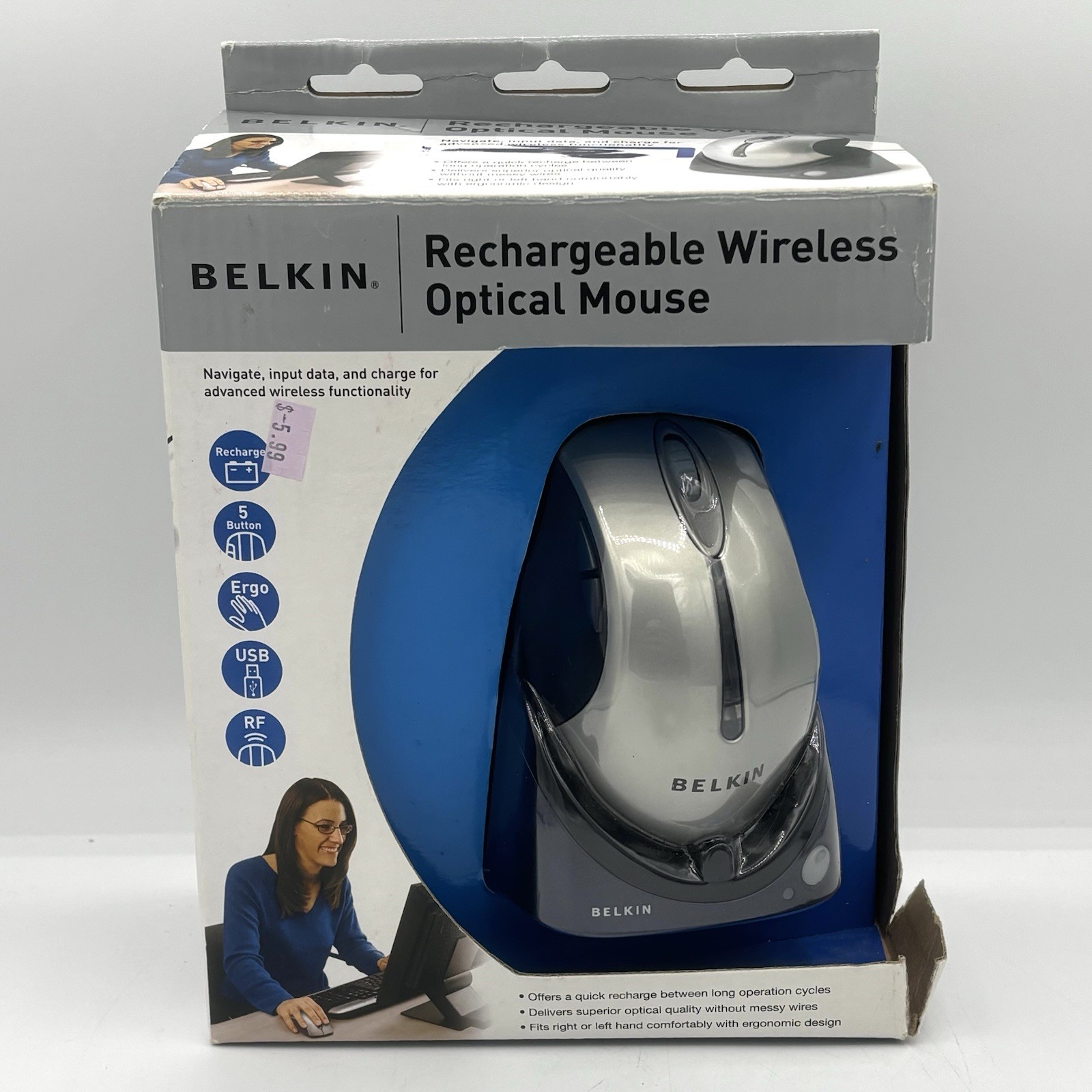 Belkin Rechargeable Wireless Optical Mouse F8E845 - New, Open Box