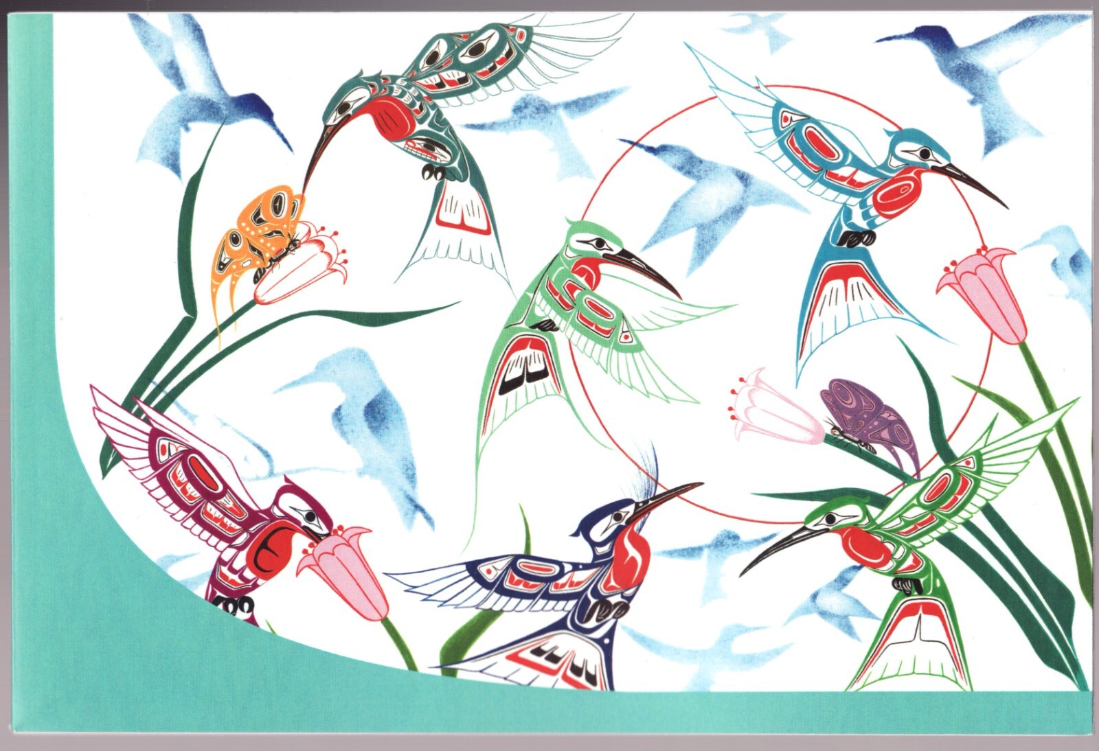 GARDEN OF HUMMINGBIRDS - by Yukon artist, Richard Shorty - New 5" x 8½" Note Pad