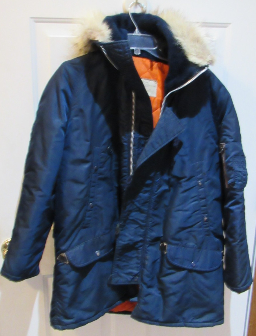 Vintage N3-B Parka Coat size men's large sage blue fur hood