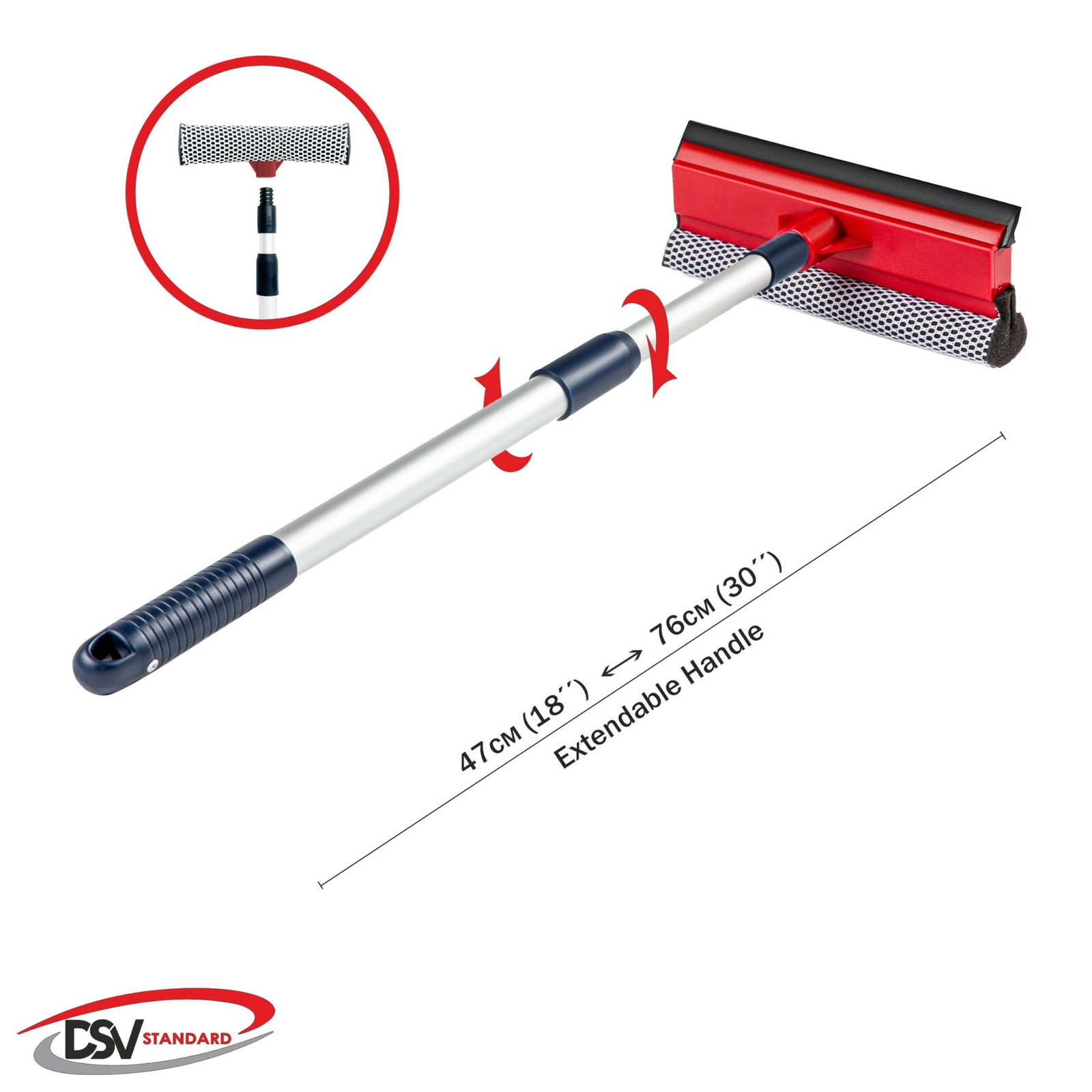 Window Squeegee Cleaner 2-in-1 with Long Handle 18-30" Extension Pole Red