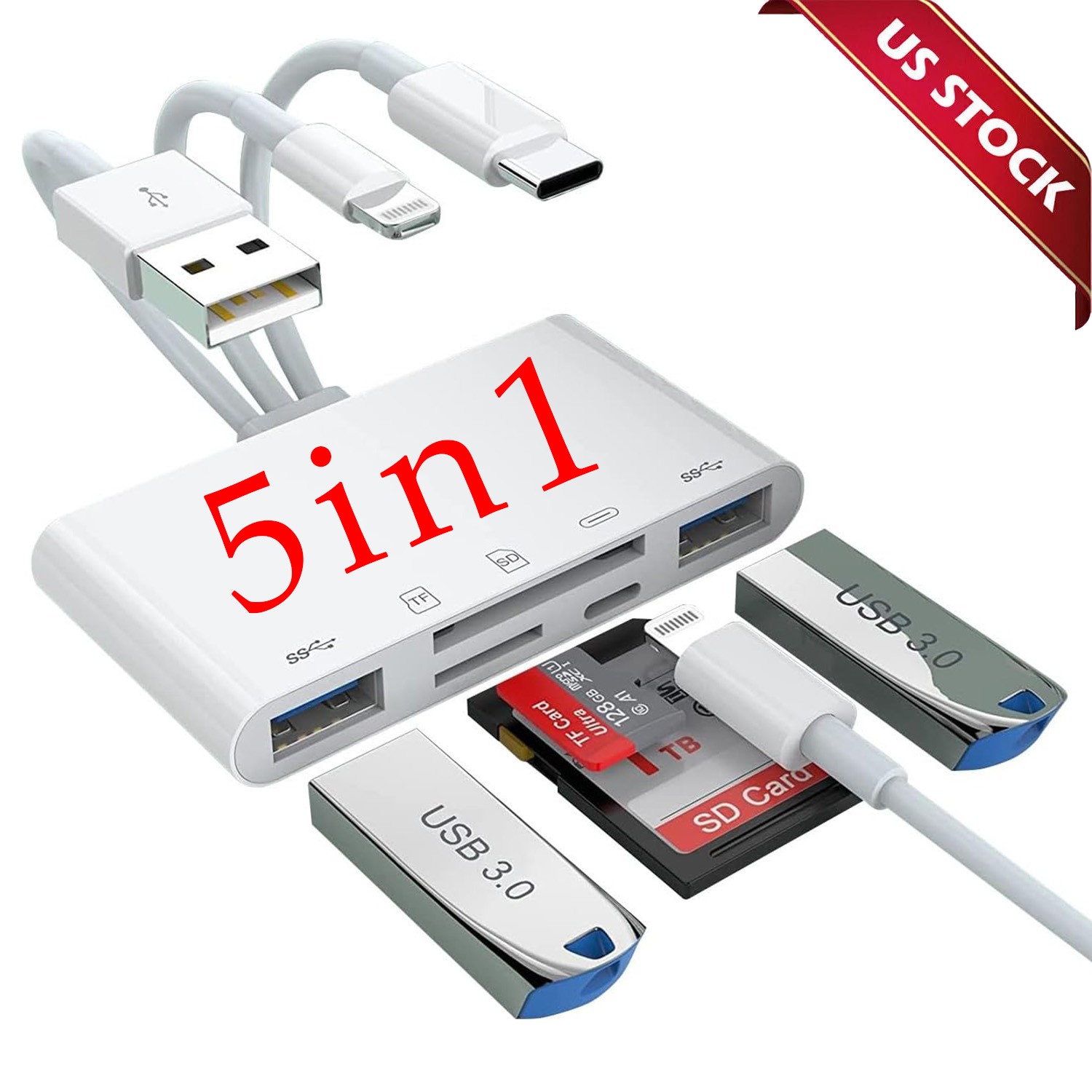 5in1 Memory Card Reader USB 3.0 OTG Adapter SD Card Reader For iPhone/iPad Lot
