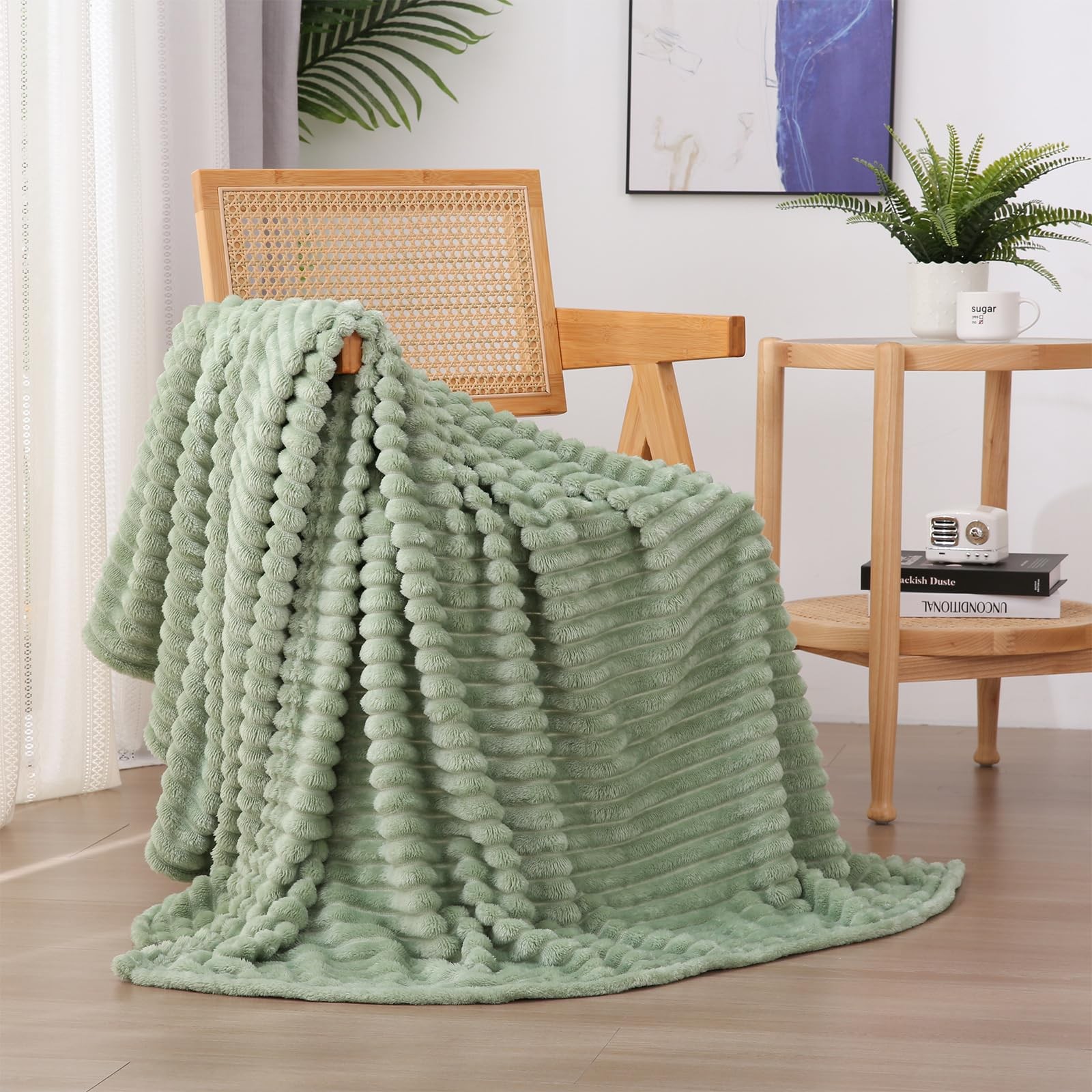 Linecooo Sage Green Fleece Throw Blanket 50”×60” for 50×60inch,