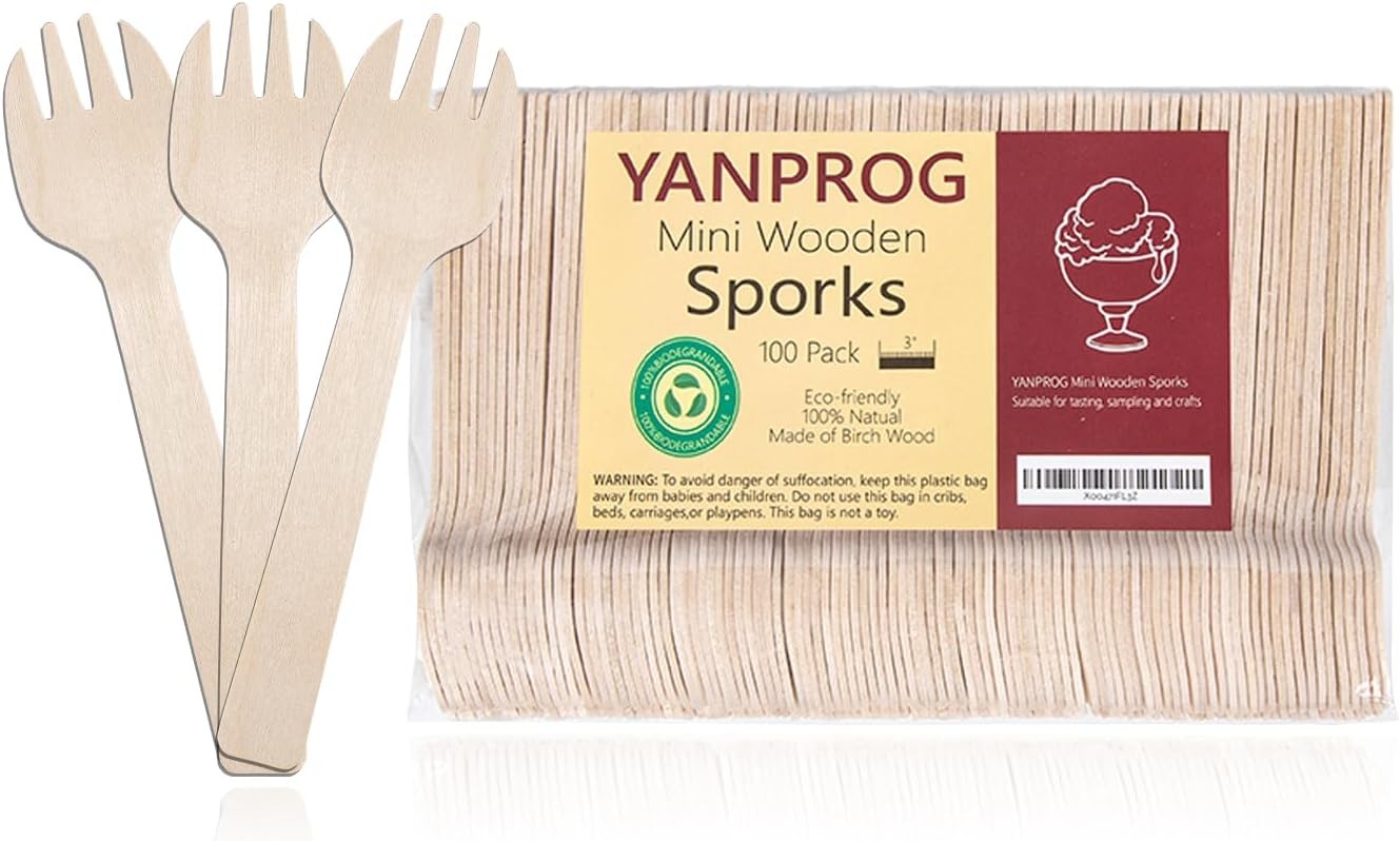 Mini Wooden Sporks Disposable Small Wooden Fork Spoon Biodegradable