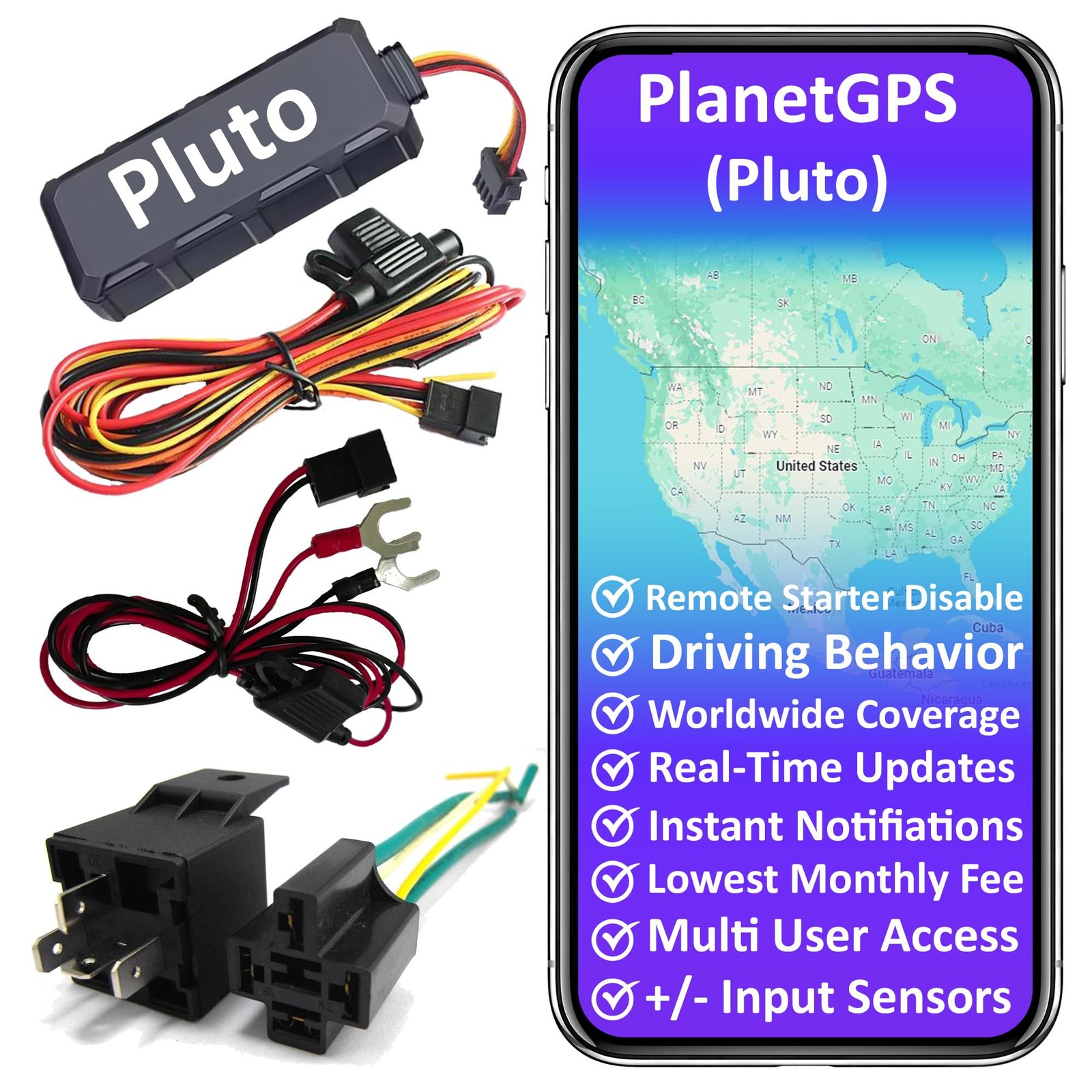 Wired GPS Tracker for Vehicles with Kill Switch + PTO Monitoring - Real-Time
