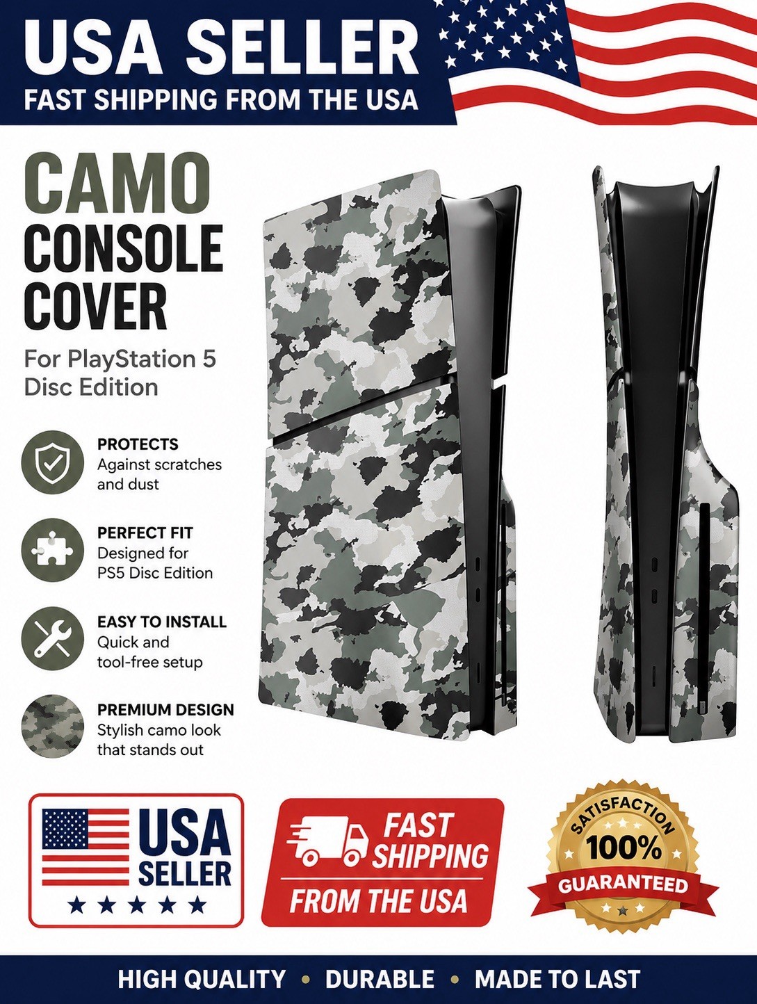 Faceplate Cover for PlayStation 5 Slim Disc Edition/4 Piece Set/ CAMOUFLAGE