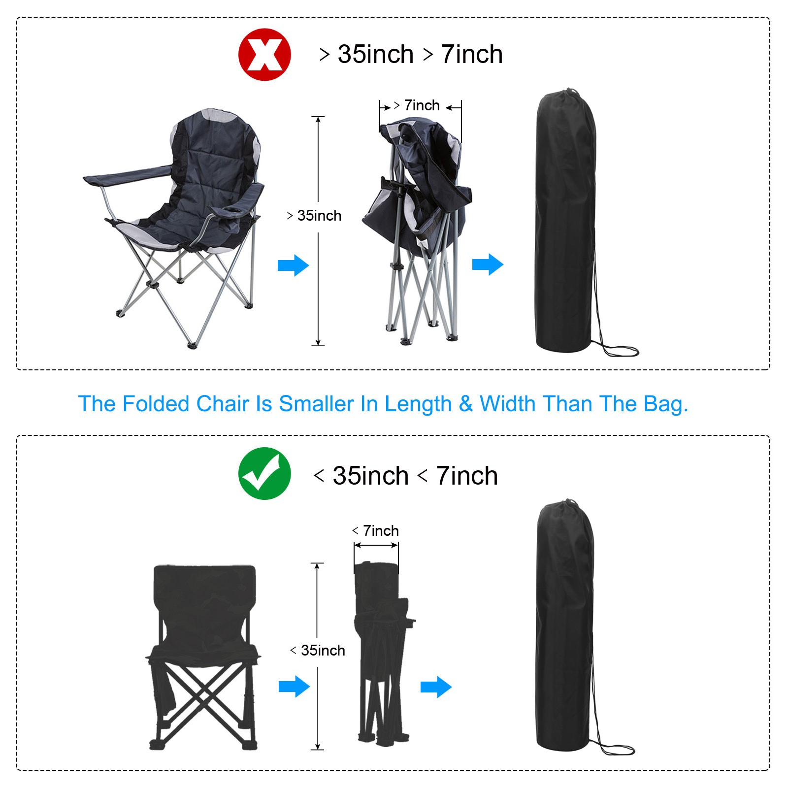 2Pcs 35" Camp Chair Replacement Bag Nylon Foldable Carry Storage Bag with Strap