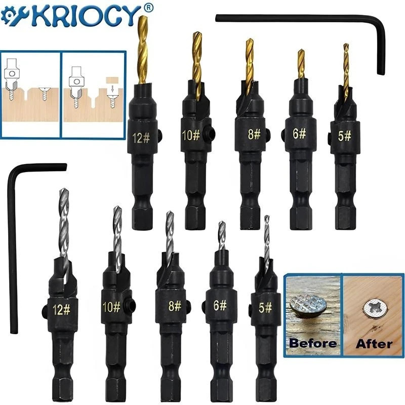 5pcs Countersink Drill Woodworking Drill Bit Set Drilling Pilot Holes for Screw