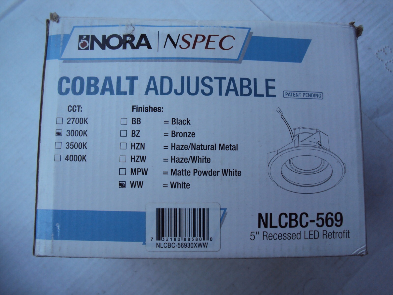 NORA Lighting Cobalt Adjustable  5" Recessed LED Retrofit NLCBC-56930XWW