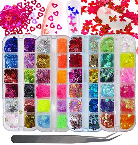 Nail Glitters Sequins Set Mixed Shaped Holographic Heart Butterfly Neon Star