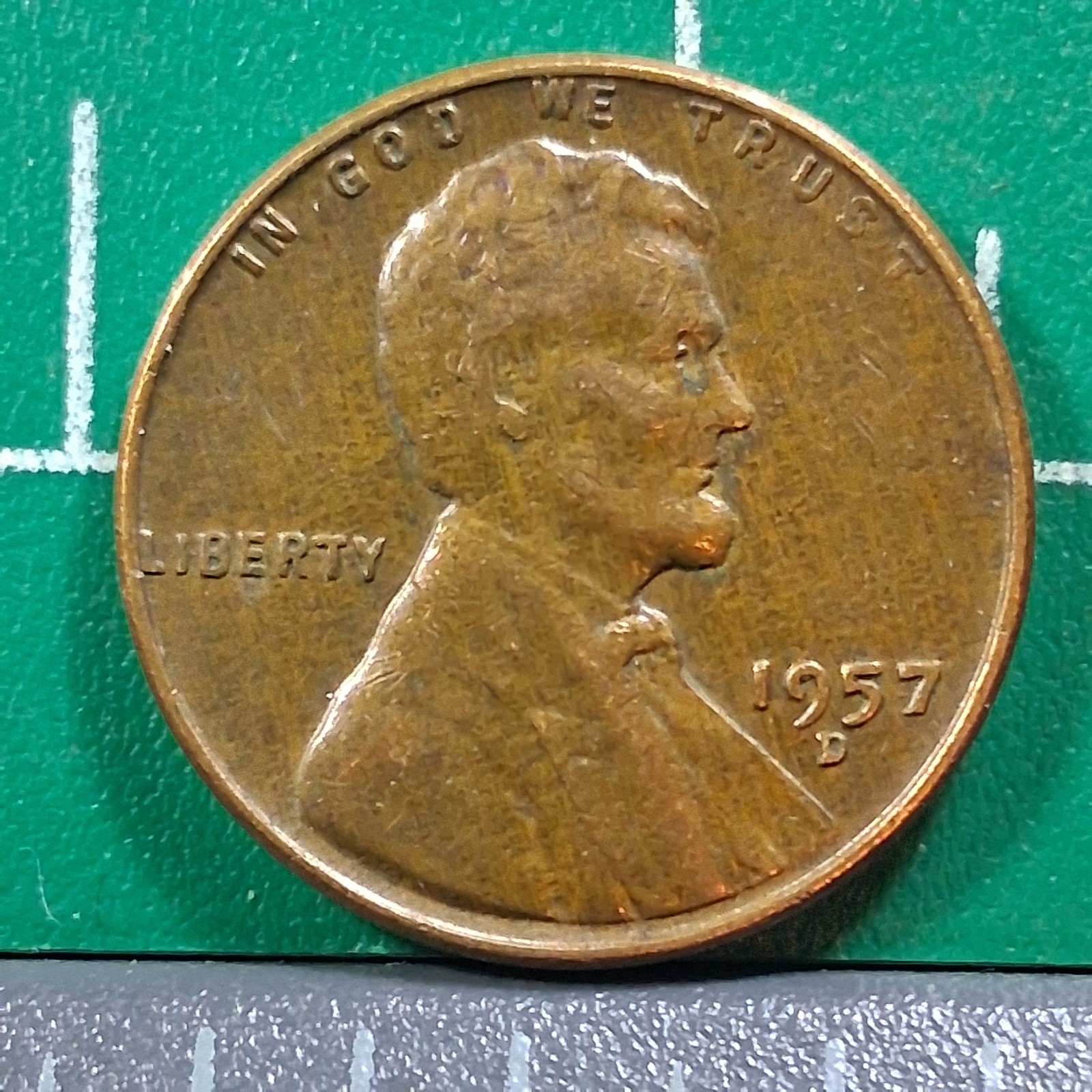 1957-D United States USA Abraham Lincoln Wheat Penny 1 Cent Copper Coin