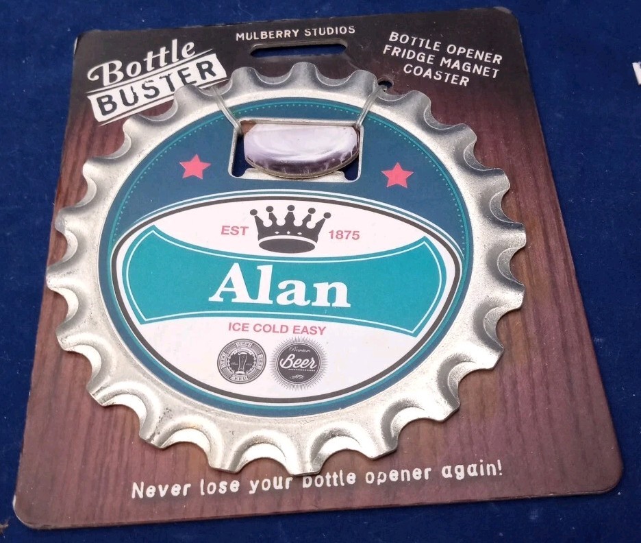 "Alan" BOTTLE BUSTER 3 In 1 Multi Gadget  Bottle Opener, Magnet Coaster NEW