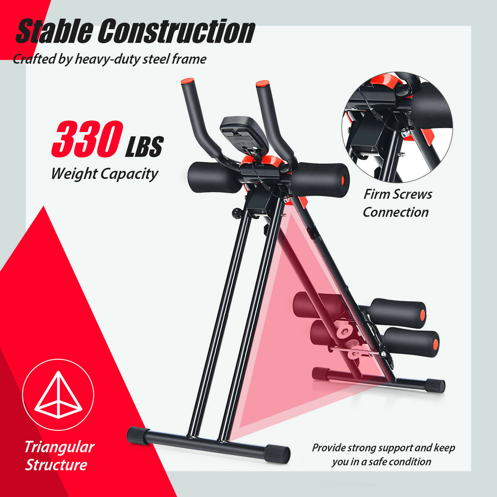 Adjustable Foldable Core Abdominal Trainer AB Crunch Workout Machine W/Display