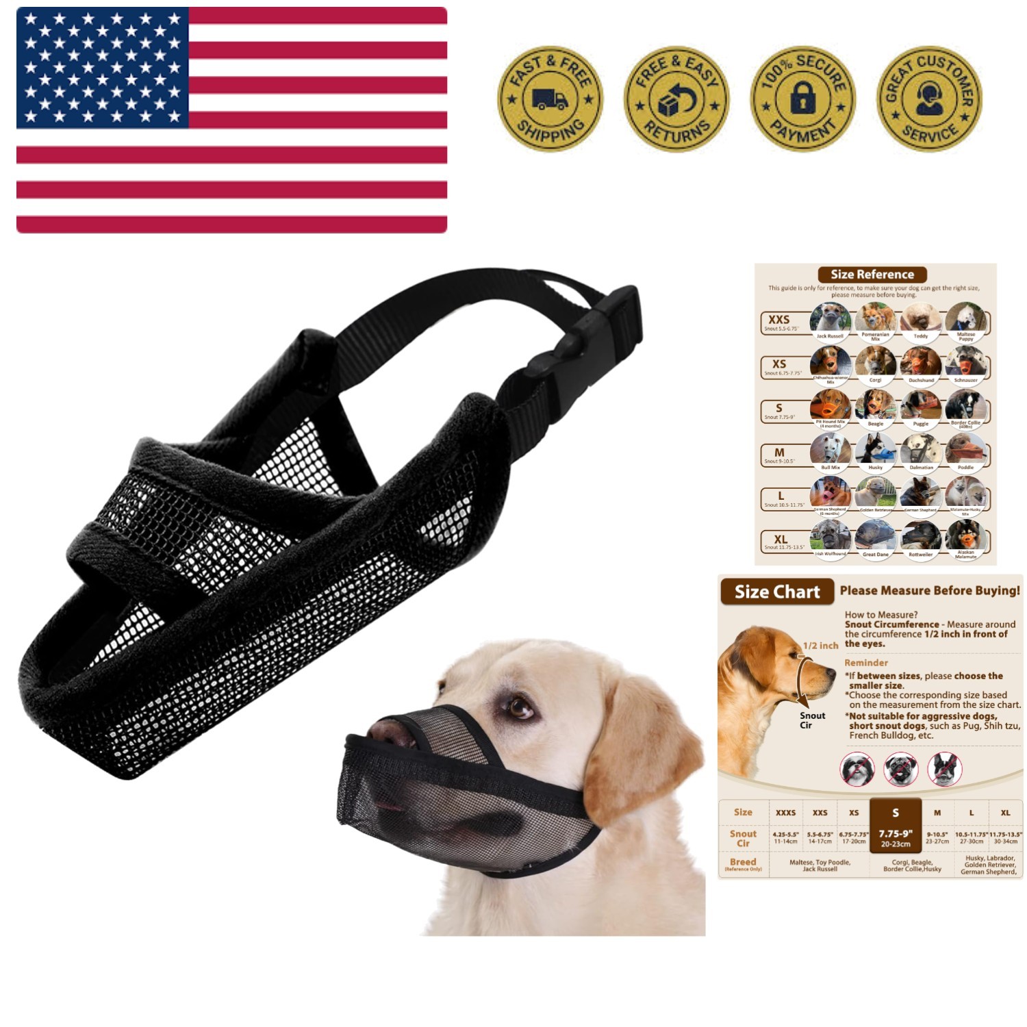 Nylon Dog Muzzle for Small Medium Large Dogs Dachshund Beagle Poodle Labrador...
