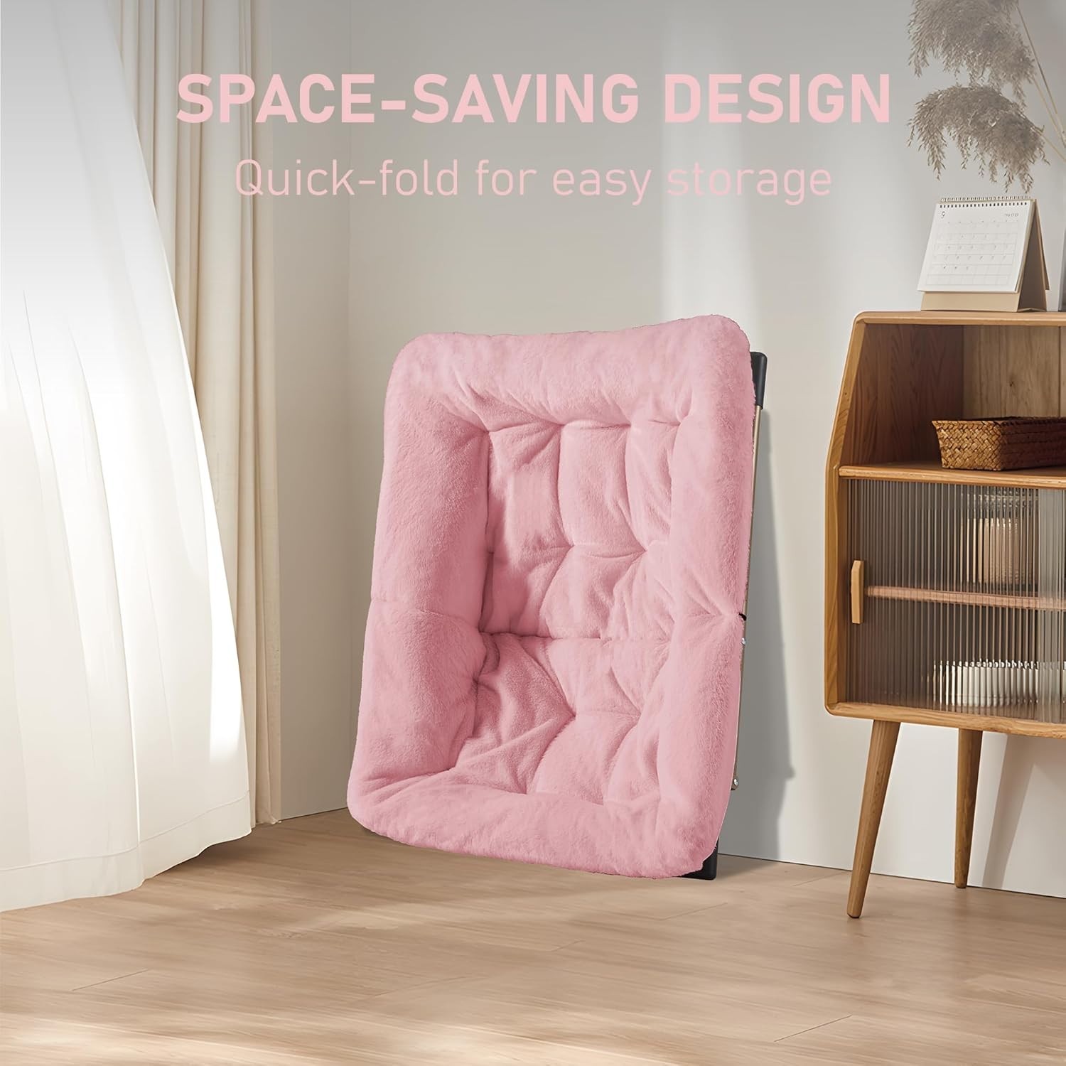 Foldable Oversized Reading Chair with Ottoman, Non-Slip Pad & Cozy Faux Fur
