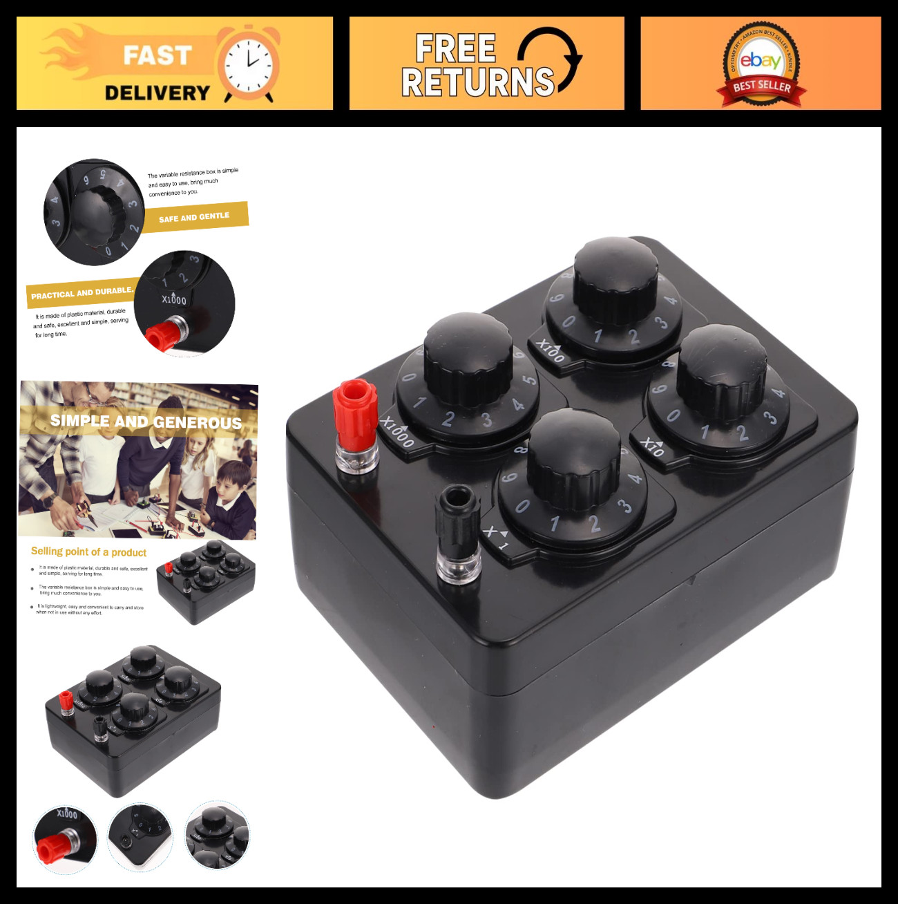 Adjustable 0-9999 Ohm Variable Resistance Box - Decade Resistor Substitution for