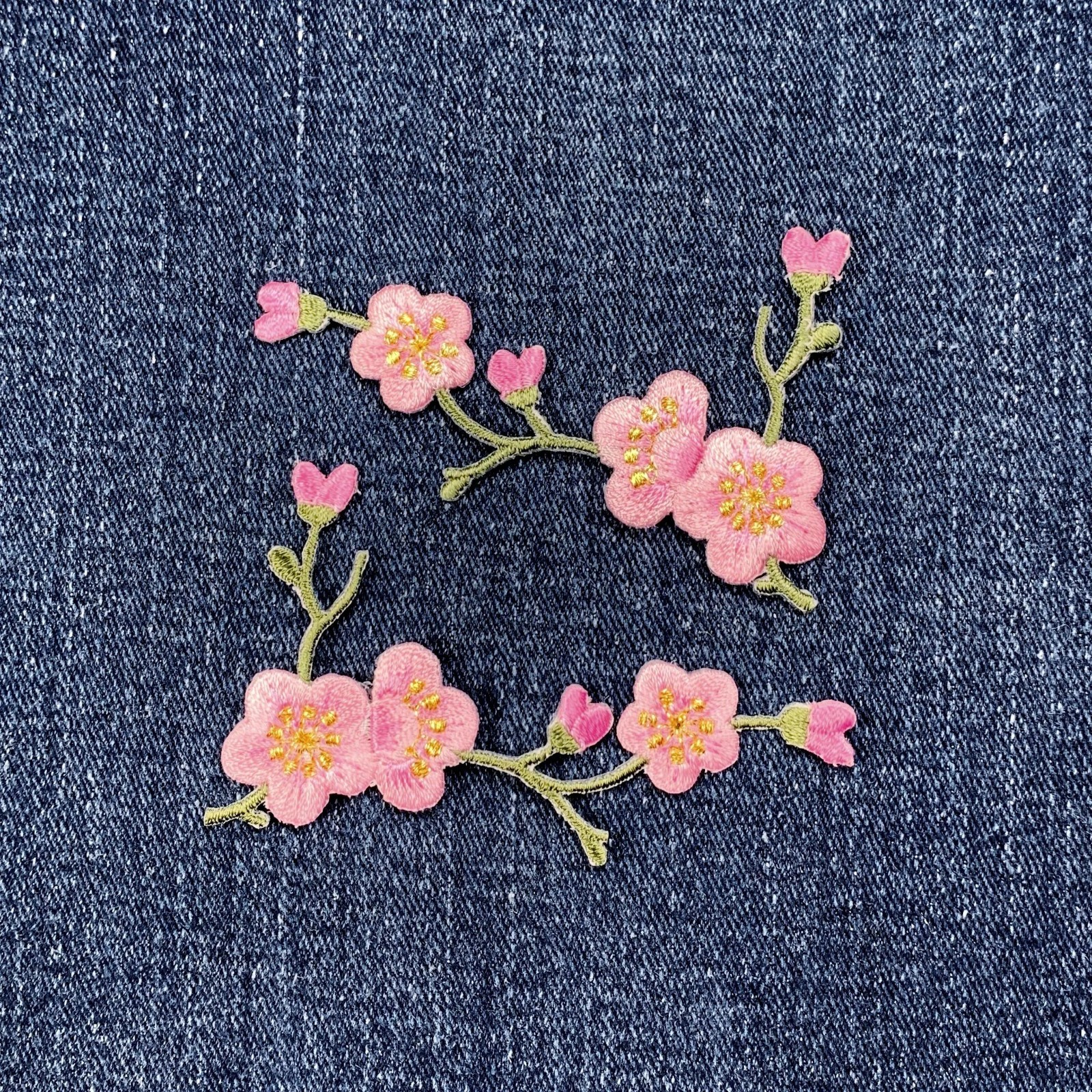 2-Pack Cherry Blossom Applique Patch Set Embroidered Flower Badge 3-1/8" Iron On