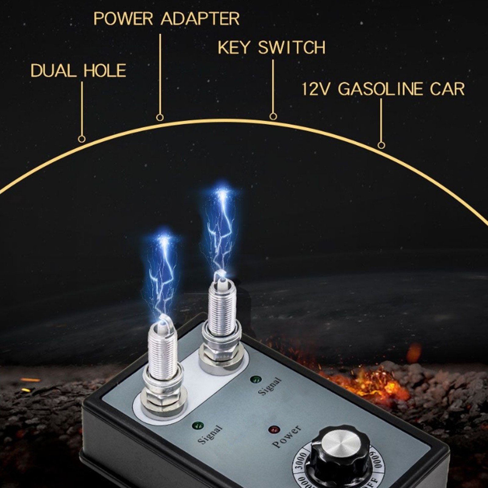 Protable 2 Plug Car Spark Plug Tester 12V Gasoline Ignition Plug Diagnostic Tool