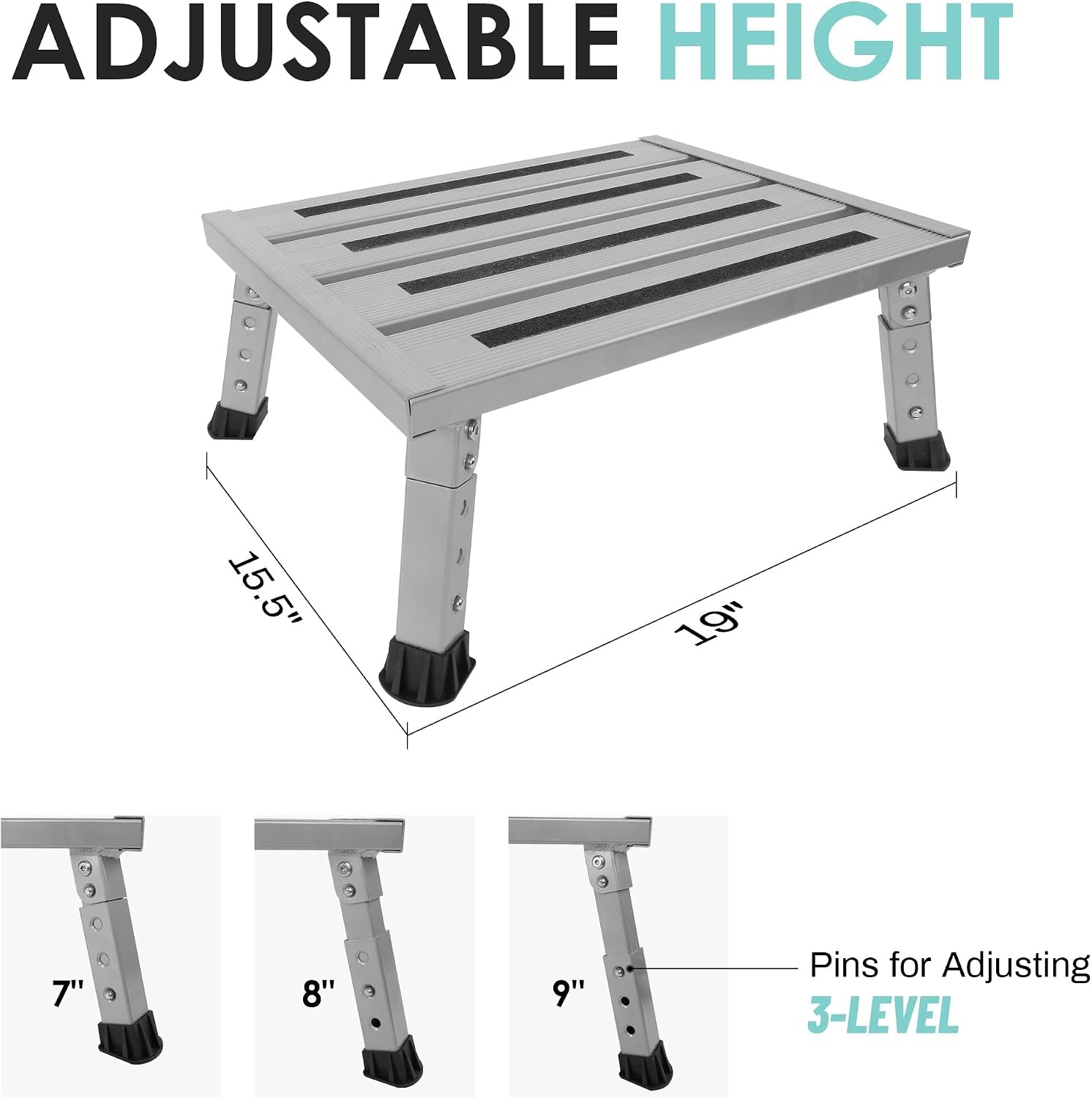 Adjustable Height Aluminum RV Step Stable Foldable Platform Step Stool Supports