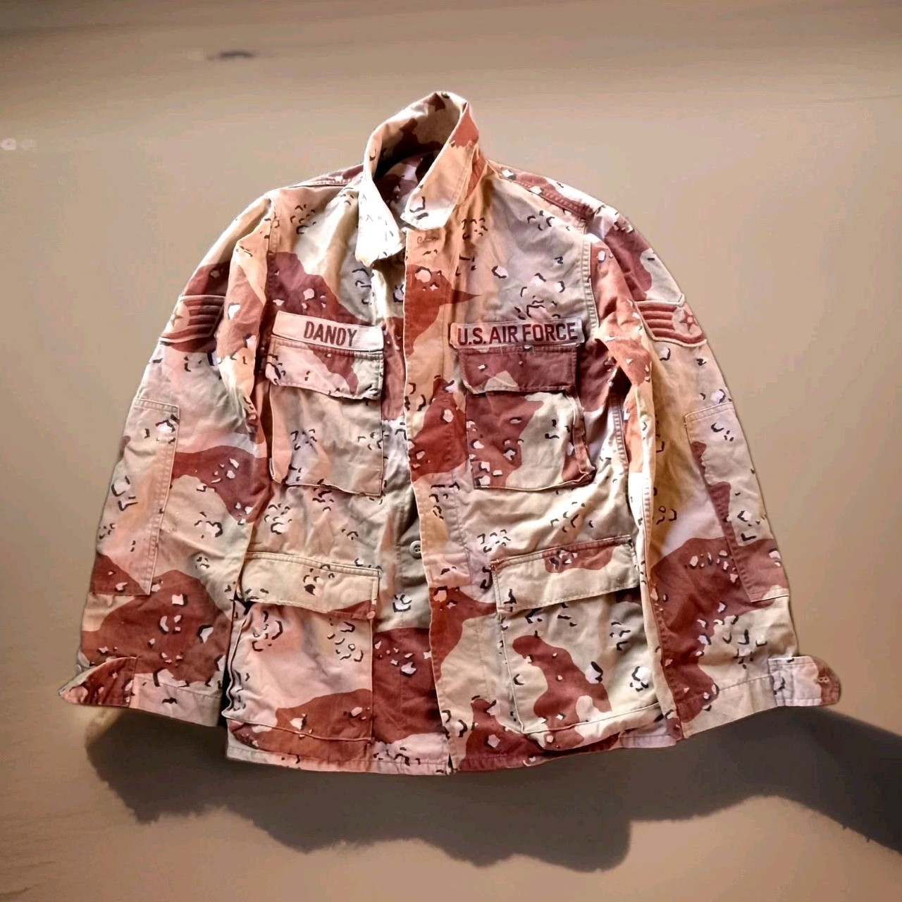 Chocolate Chip Desert Camo Shirt Original Gulf War USAF NCO E5 W/ Name Tape SzS
