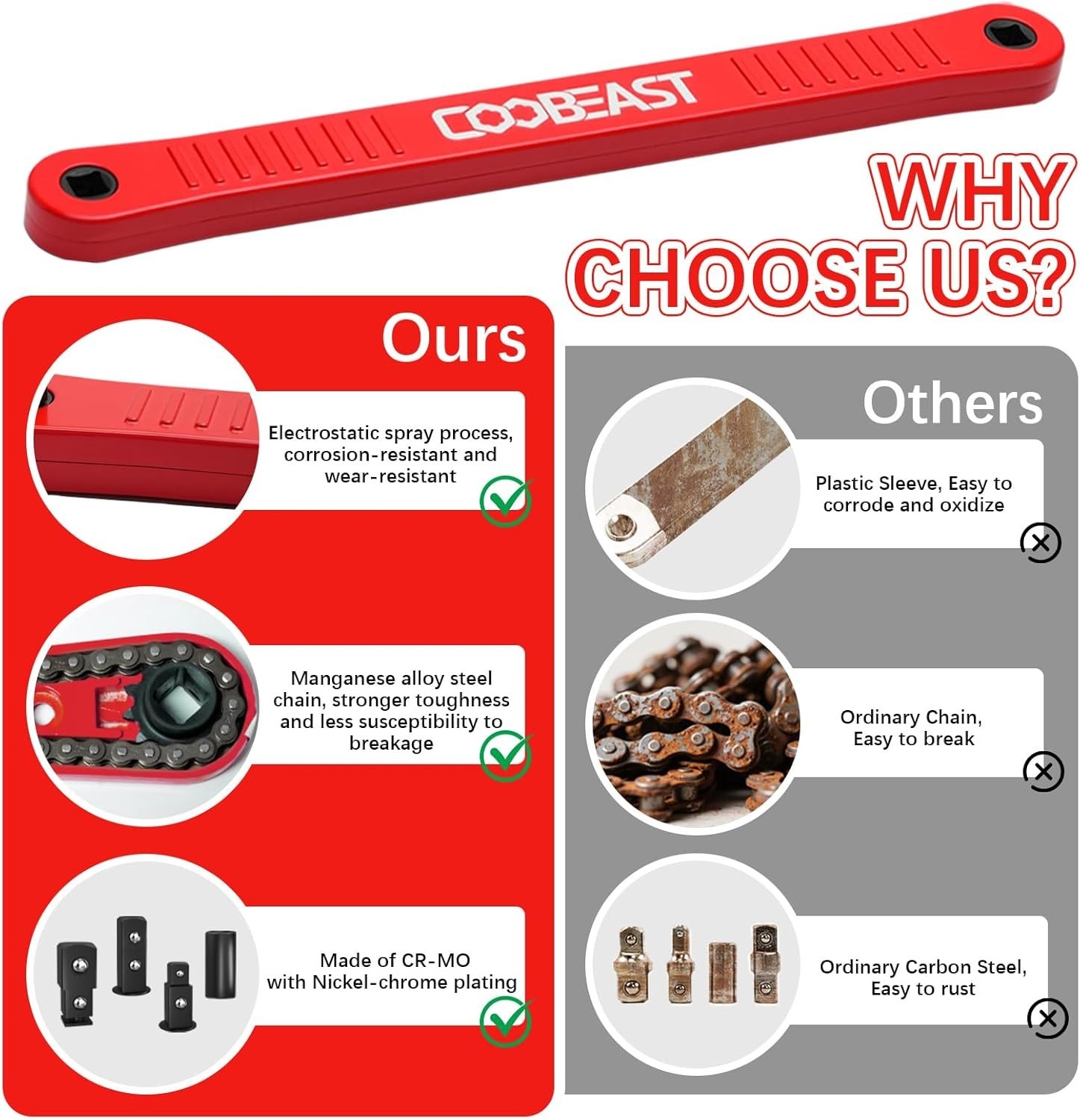 Multi-Functional Red Offset Wrench - Perfect for Automotive Repairs and Assembly