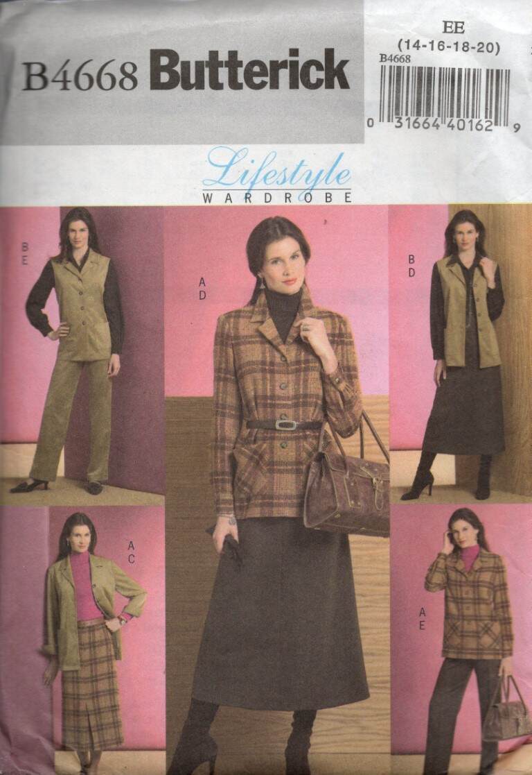 4668 BUTTERICK EASY MISSES JACKET,VEST,SKIRTS & PANTS SZ 14-20