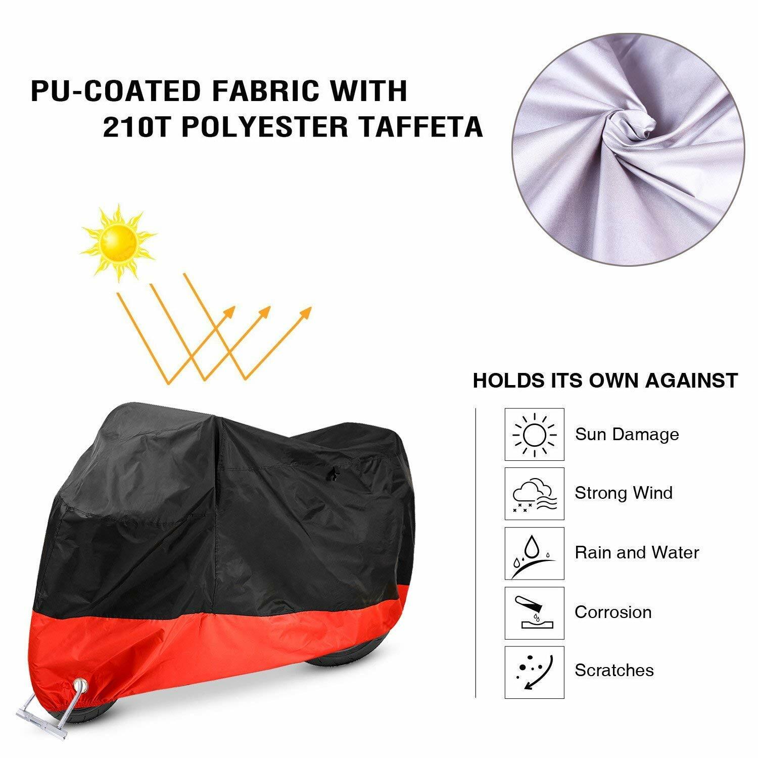 Motorcycle Cover Black Red XXXL Waterproof Bike Outdoor Rain Dust UV Protector