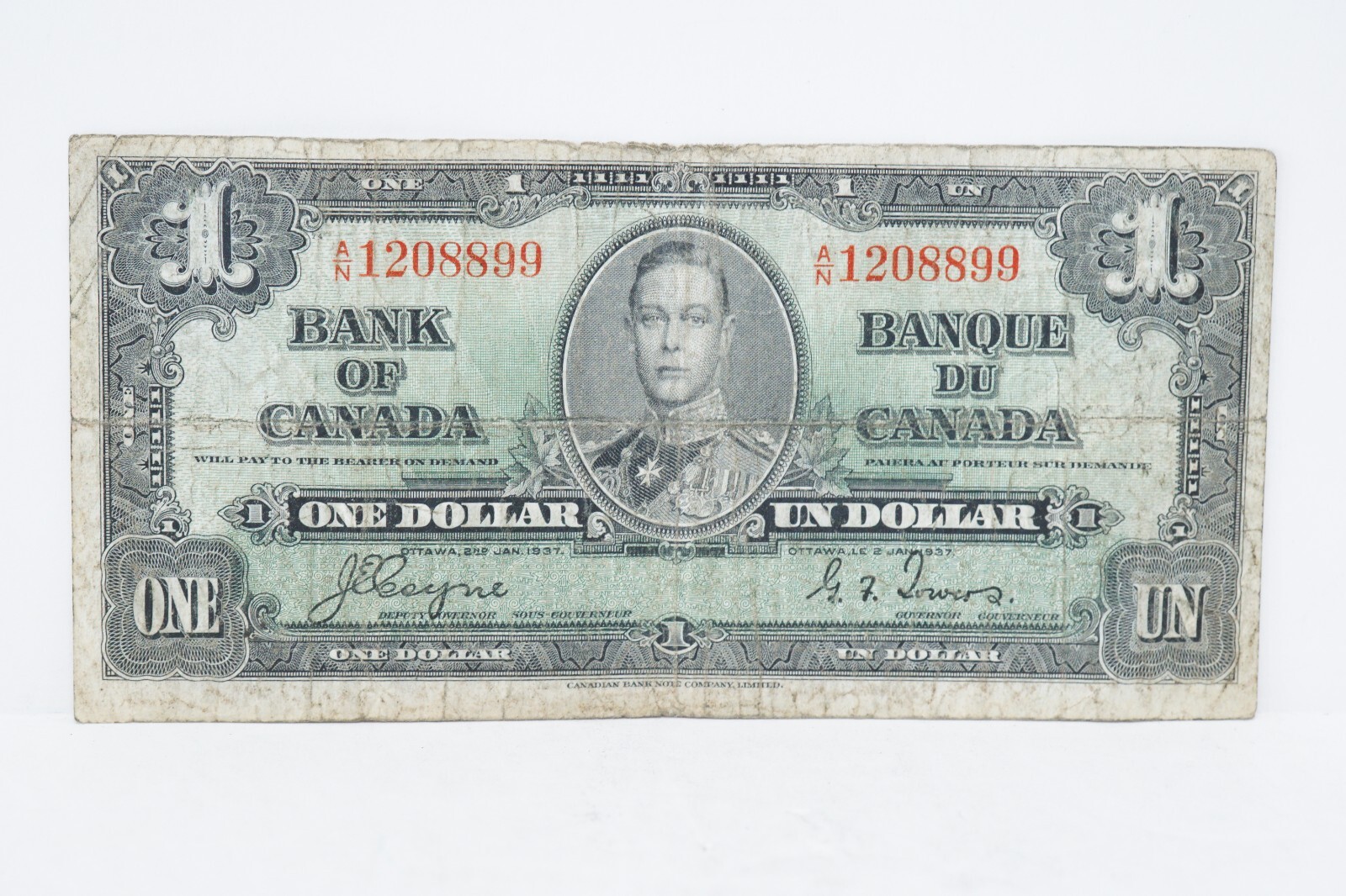 1937 Canada $1 Note Circulated (nb387)