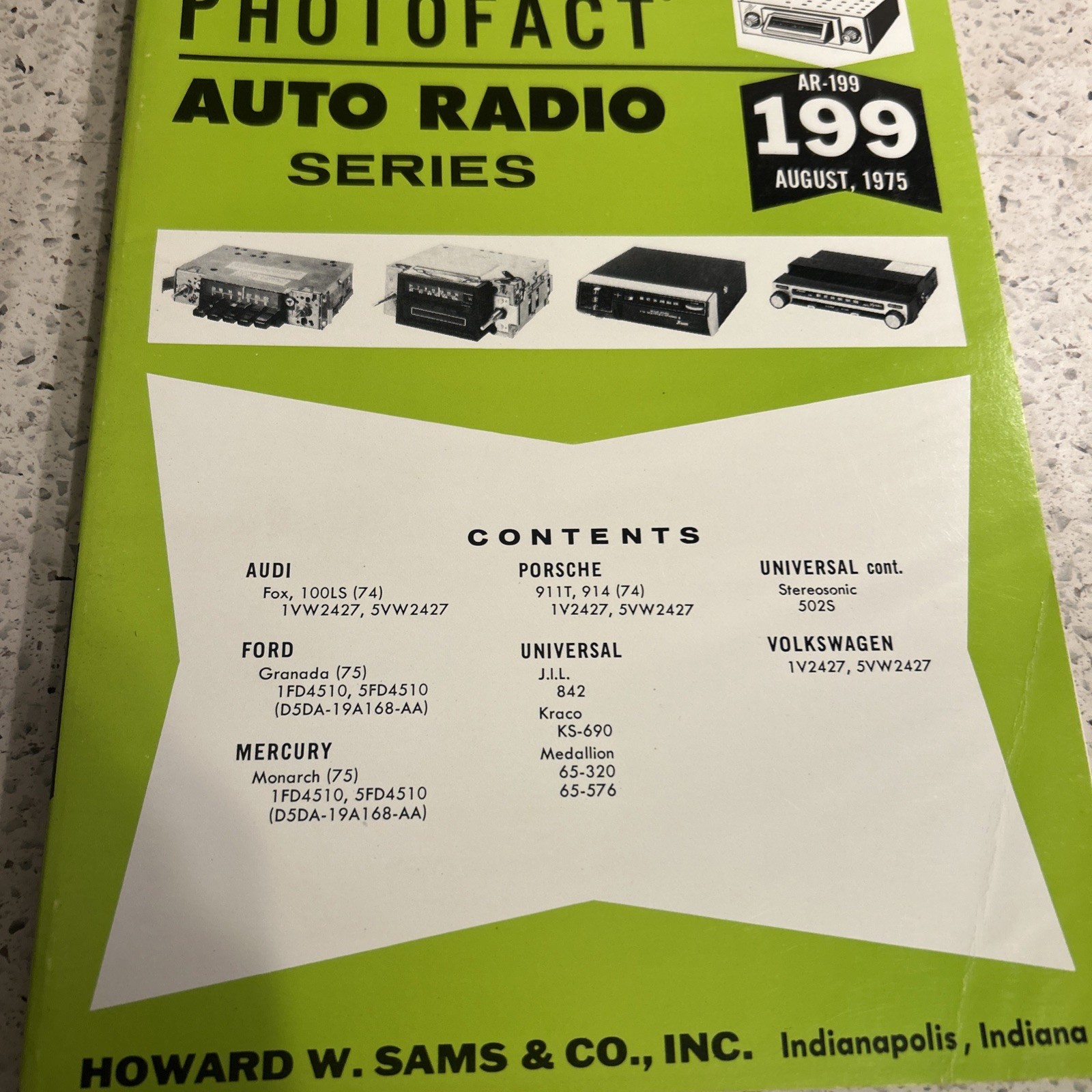 Sams Photofact Auto Radio Series AR-199