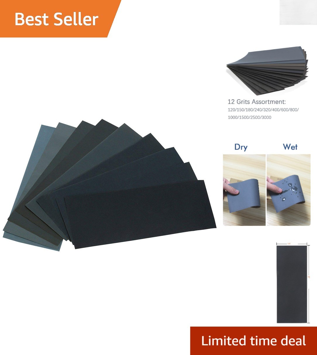 12 Grits of Superior Silicon Carbide Sandpaper - Perfect for Wet & Dry Use