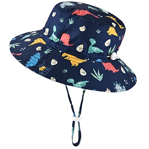 Baby Sun Hat Adjustable - Outdoor Toddler Swim Beach 12-24 Months Navy Dinosaur