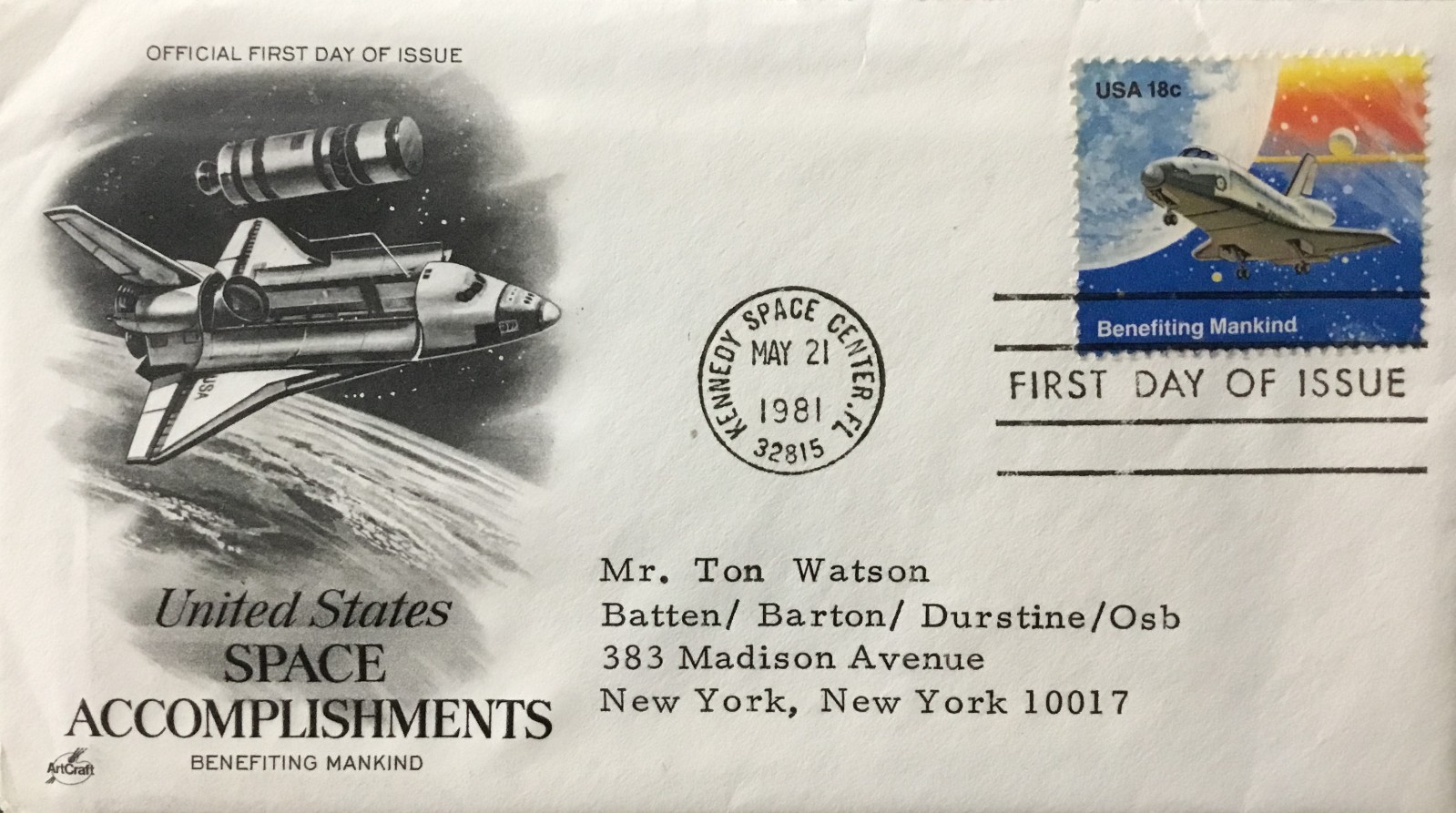 United States First Day Cover Stamp Envelope United States Space Accomplishments