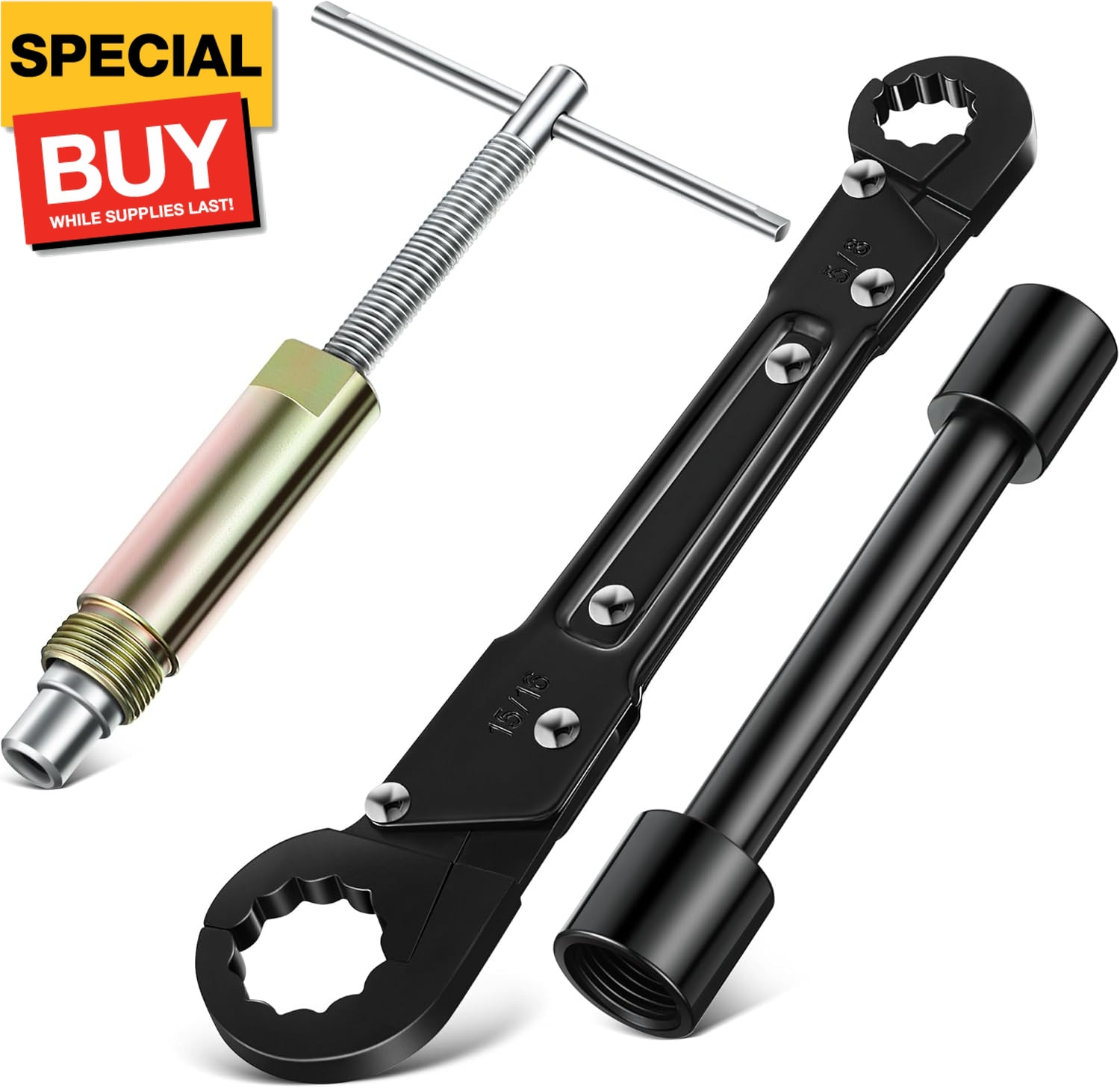 3 in 1 Plumbing Tools Angle Stop Wrench Kit with Compression Sleeve Puller Tool,